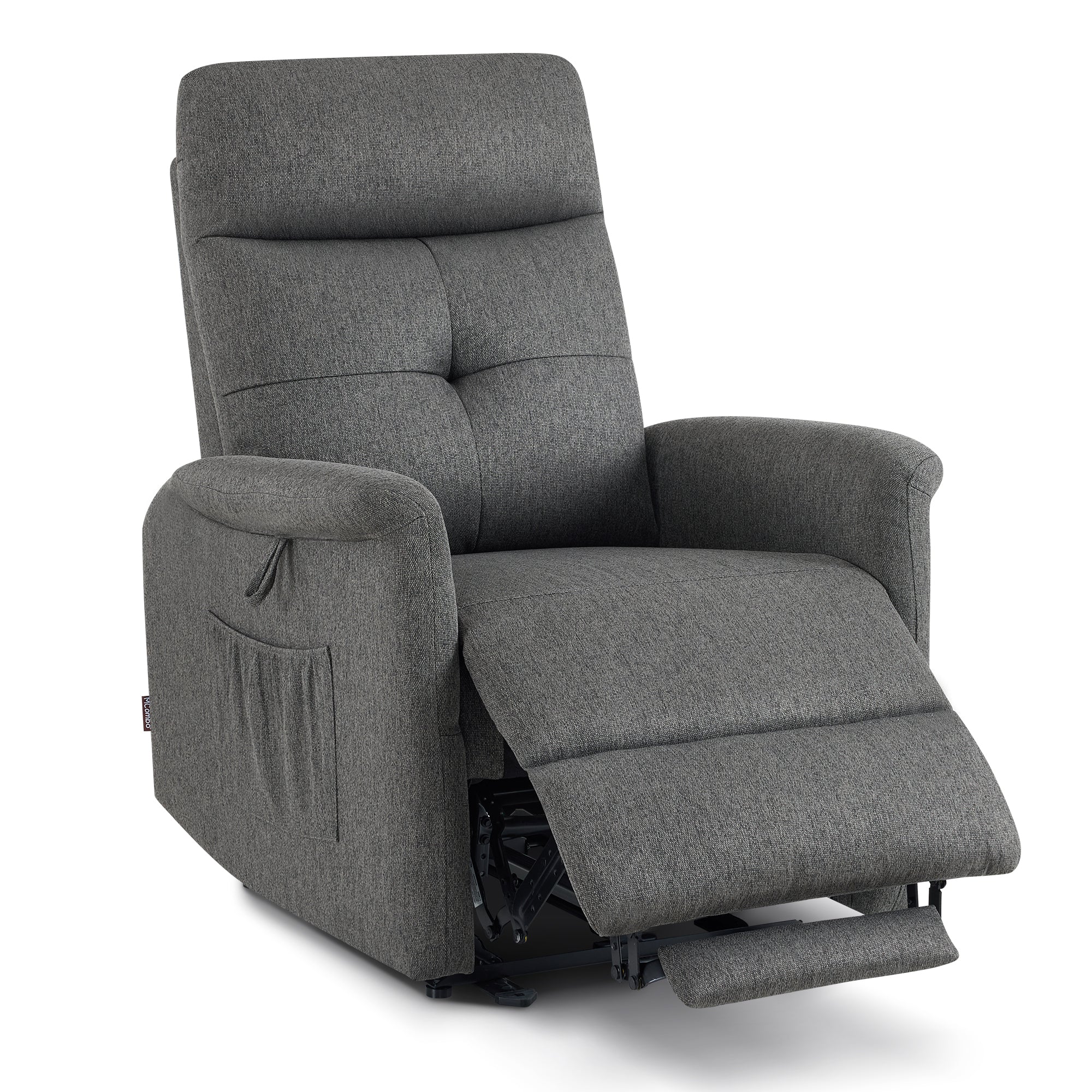 M MCombo Fernsehsessel Elektrisch Verstellbar, Relaxsessel mit Liegefunktion, Recliner Chair, Seitentasche & Haltebänder, Sessel Wohnzimmer, 7089 (Grau)