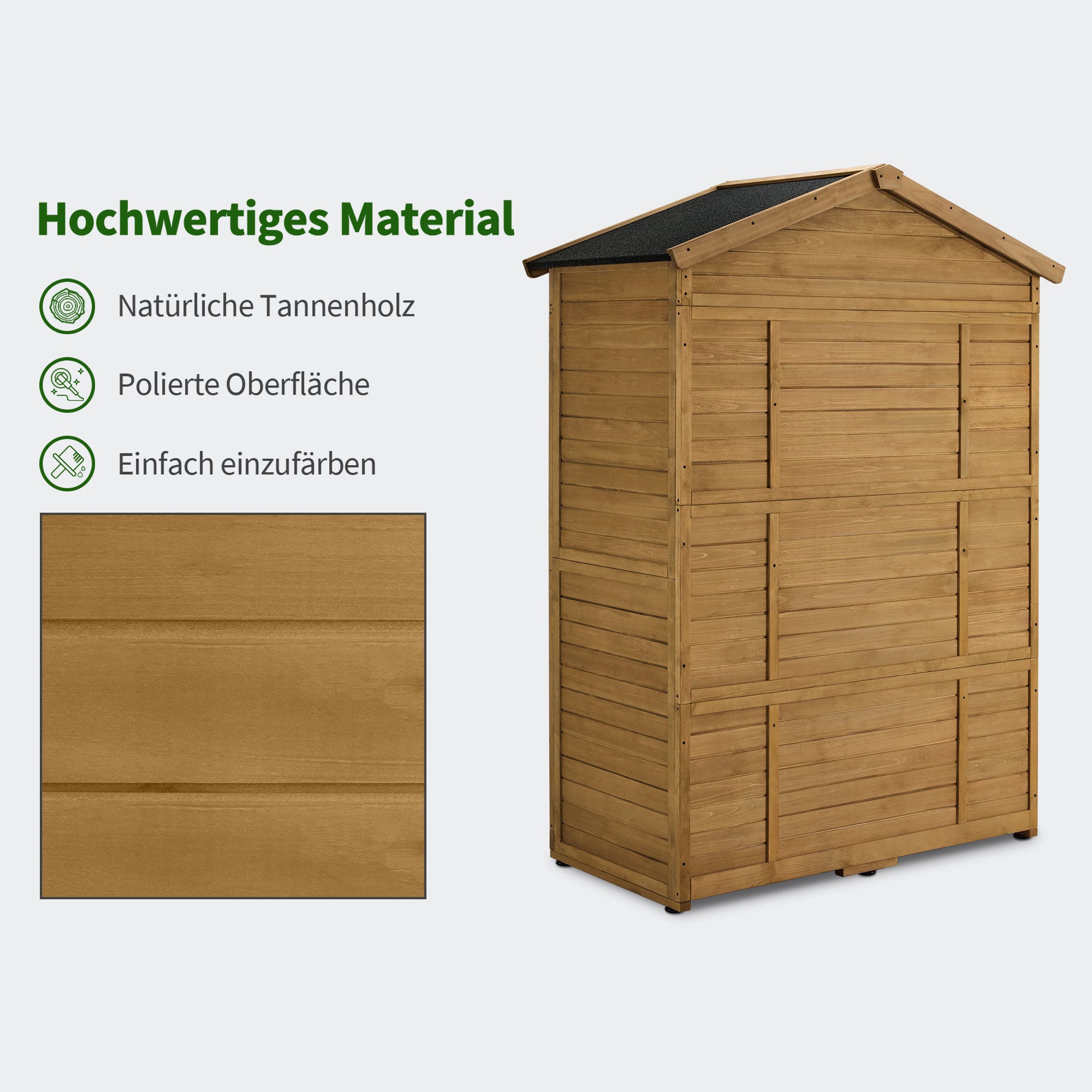 M MCombo Tuinkast Tuinhuis Hout Weerbestendig, Gereedschapskast Houten Kast Buiten Waterdicht Loopbaar, voor Buiten Balkon Terras, Gereedschapshuis met 6 vaste Planken 74×143×200 cm, 1743 (Natuur)