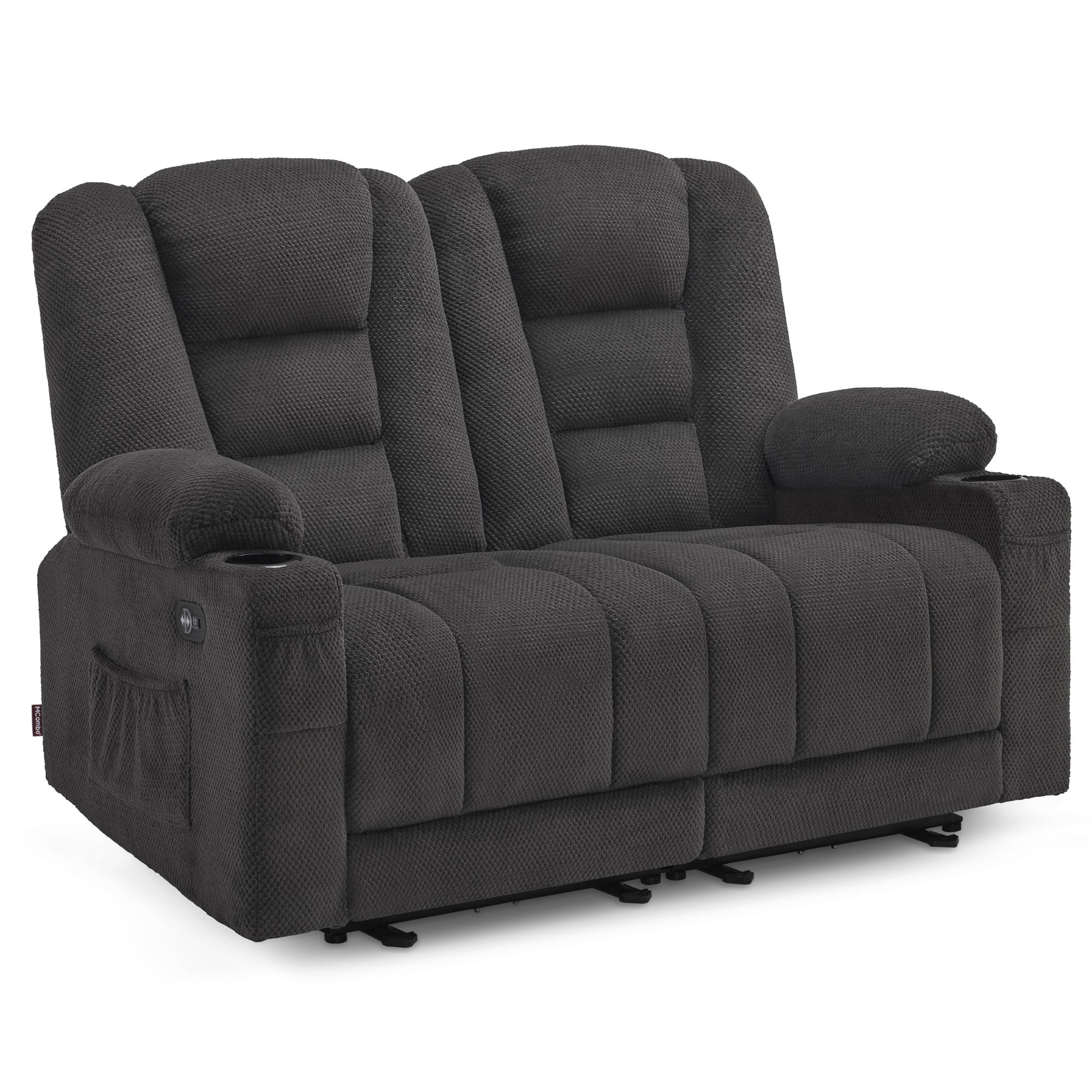 MCombo Divano elettrico con funzione letto, divano reclinabile a 2 o 3 posti (inclinazione fino a 150° regolabile tramite pulsante), divano stile cinema con funzione relax, USB e portabicchieri, modello 7009 (grigio)