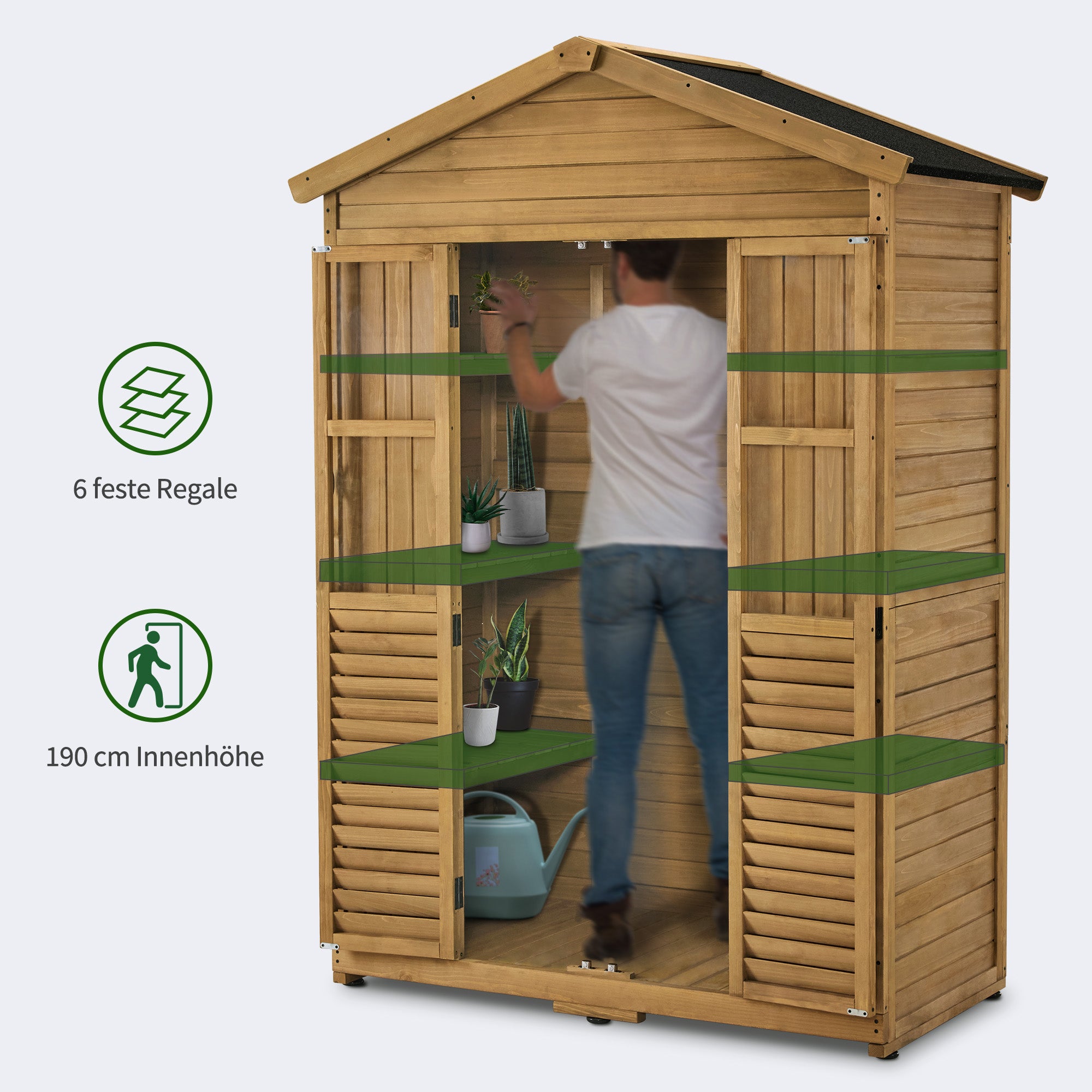M MCombo Tuinkast Tuinhuis Hout Weerbestendig, Gereedschapskast Houten Kast Buiten Waterdicht Loopbaar, voor Buiten Balkon Terras, Gereedschapshuis met 6 vaste Planken 74×143×200 cm, 1743 (Natuur)