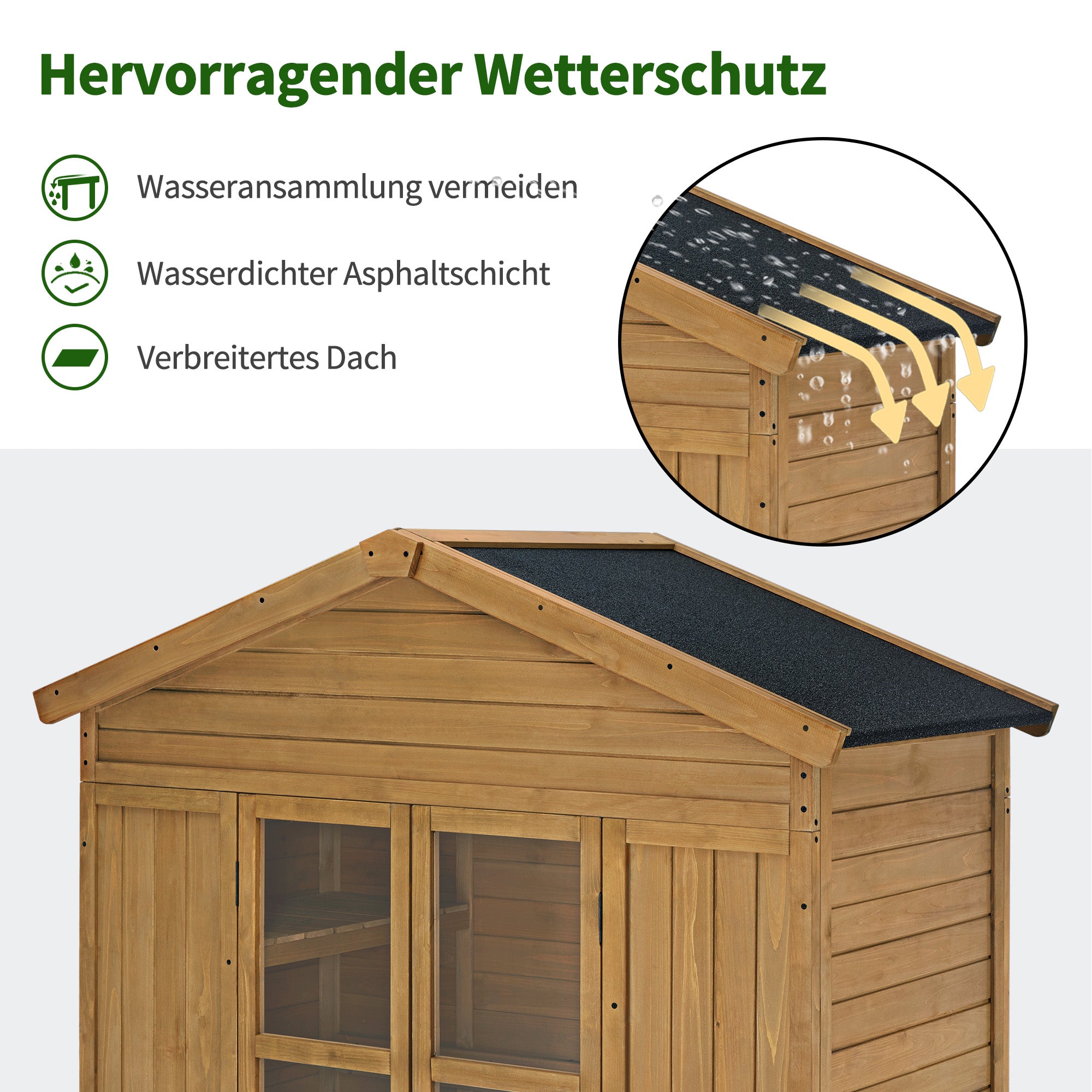 M MCombo Tuinkast Tuinhuis Hout Weerbestendig, Gereedschapskast Houten Kast Buiten Waterdicht Loopbaar, voor Buiten Balkon Terras, Gereedschapshuis met 6 vaste Planken 74×143×200 cm, 1743 (Natuur)