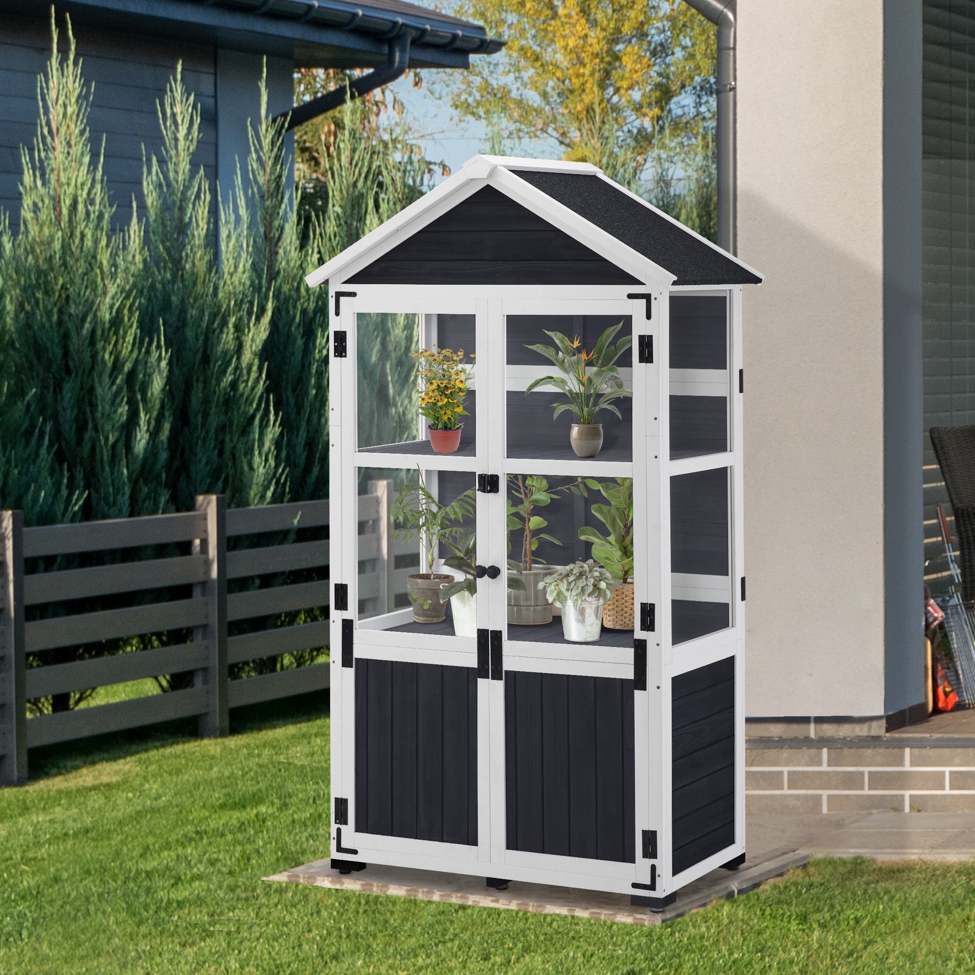 MCombo Piccola casetta da giardino in legno, resistente alle intemperie, ideale come casetta da giardino/rimessa attrezzi, serra per balcone e terrazzo, 100 × 53 × 178 cm, 0111