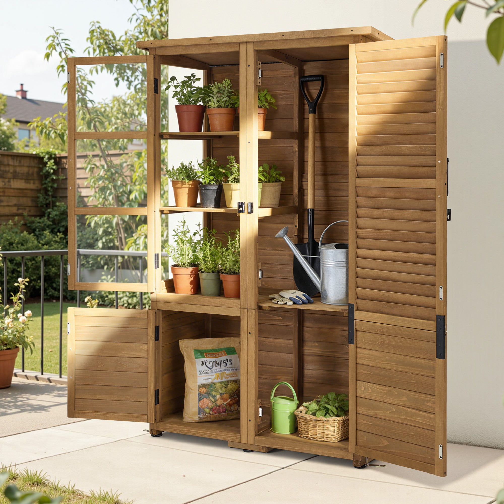 MCombo Casetta da giardino in legno, resistente alle intemperie e impermeabile, ideale per balconi e terrazze. Dotata di 3 ripiani rimovibili, dimensioni 55×110×175 cm, codice 0130D (Naturale).