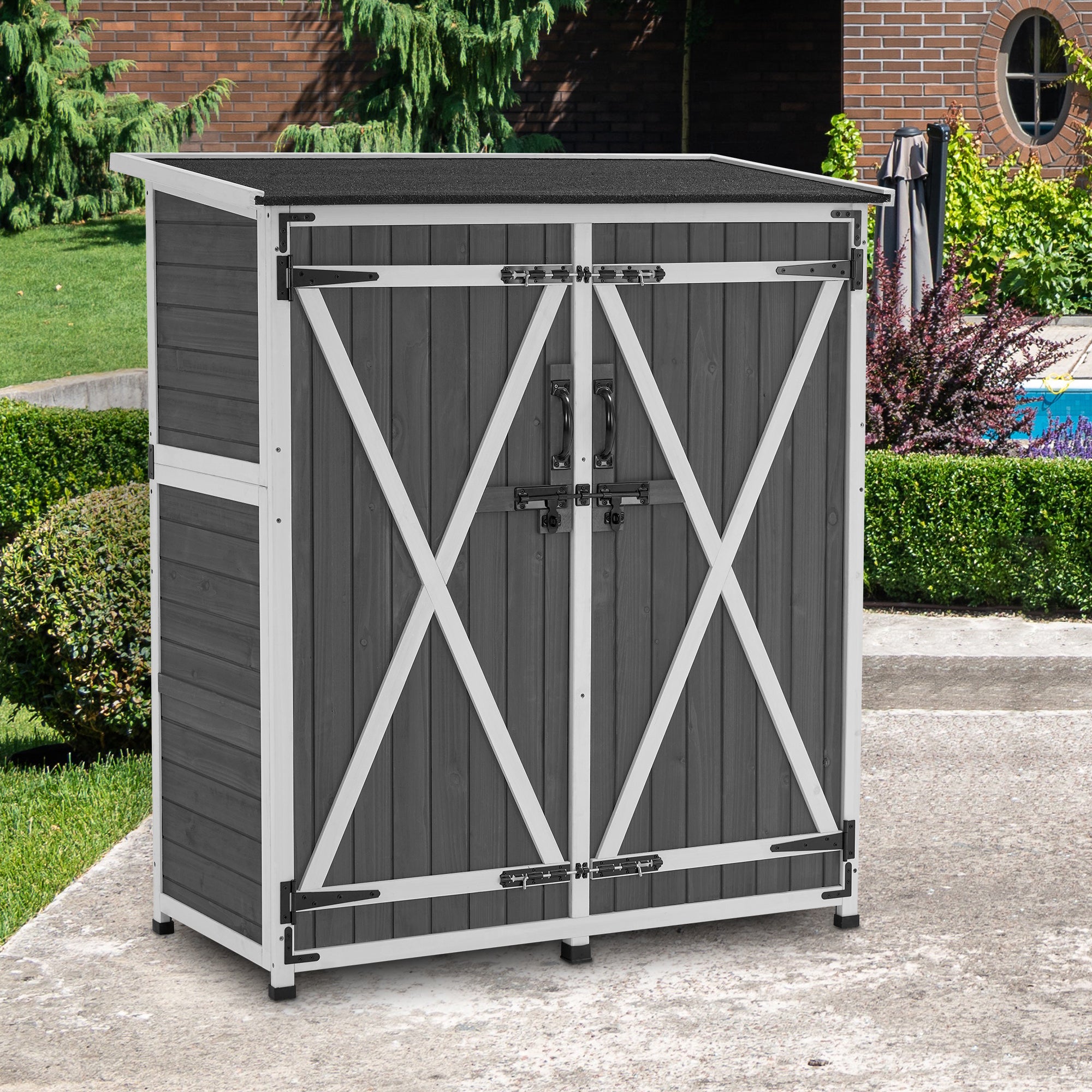 M MCombo Tuinkast Hout Weerbestendig, Klein Buiten Tuinhuis Gereedschapsruimte, voor Buiten & Balkon & Terras, 122×60×137cm, 0707 (Natuur/Grijs)