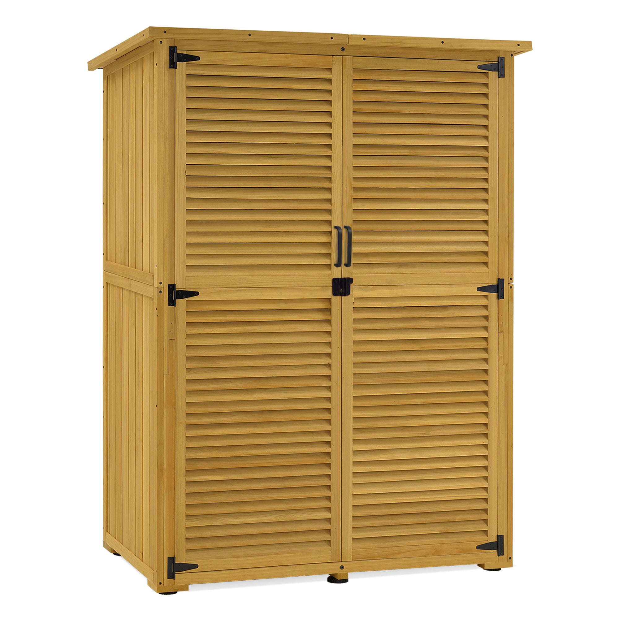 Armoire de jardin en bois M MCombo, petite maison de jardin résistante aux intempéries, abri de jardin extérieur, pour usage extérieur, balcon ou terrasse, 127×59×168 cm, 0901D (naturel)