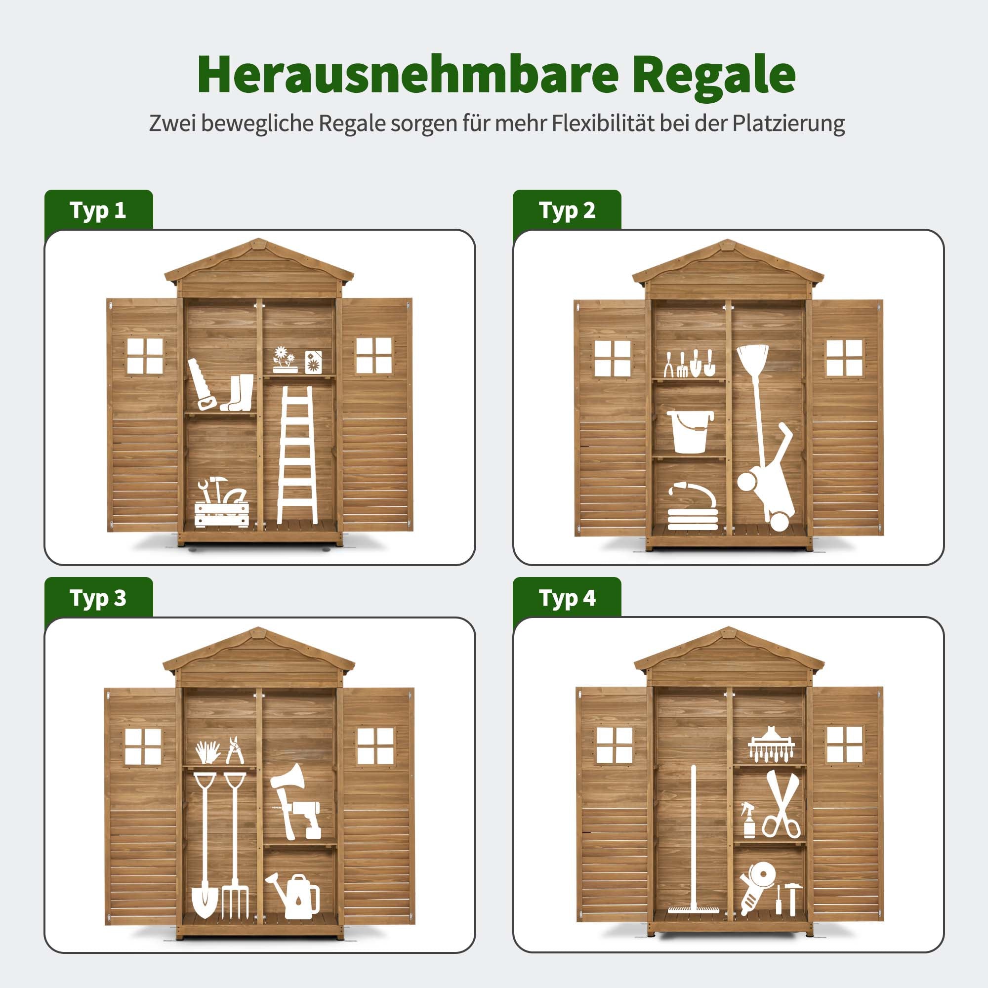 MCombo Casetta da giardino in legno, resistente alle intemperie, per attrezzi, ripostiglio esterno, per giardino e patio, con 2 ripiani mobili, 57×109×180 cm, 1152 (Naturale)
