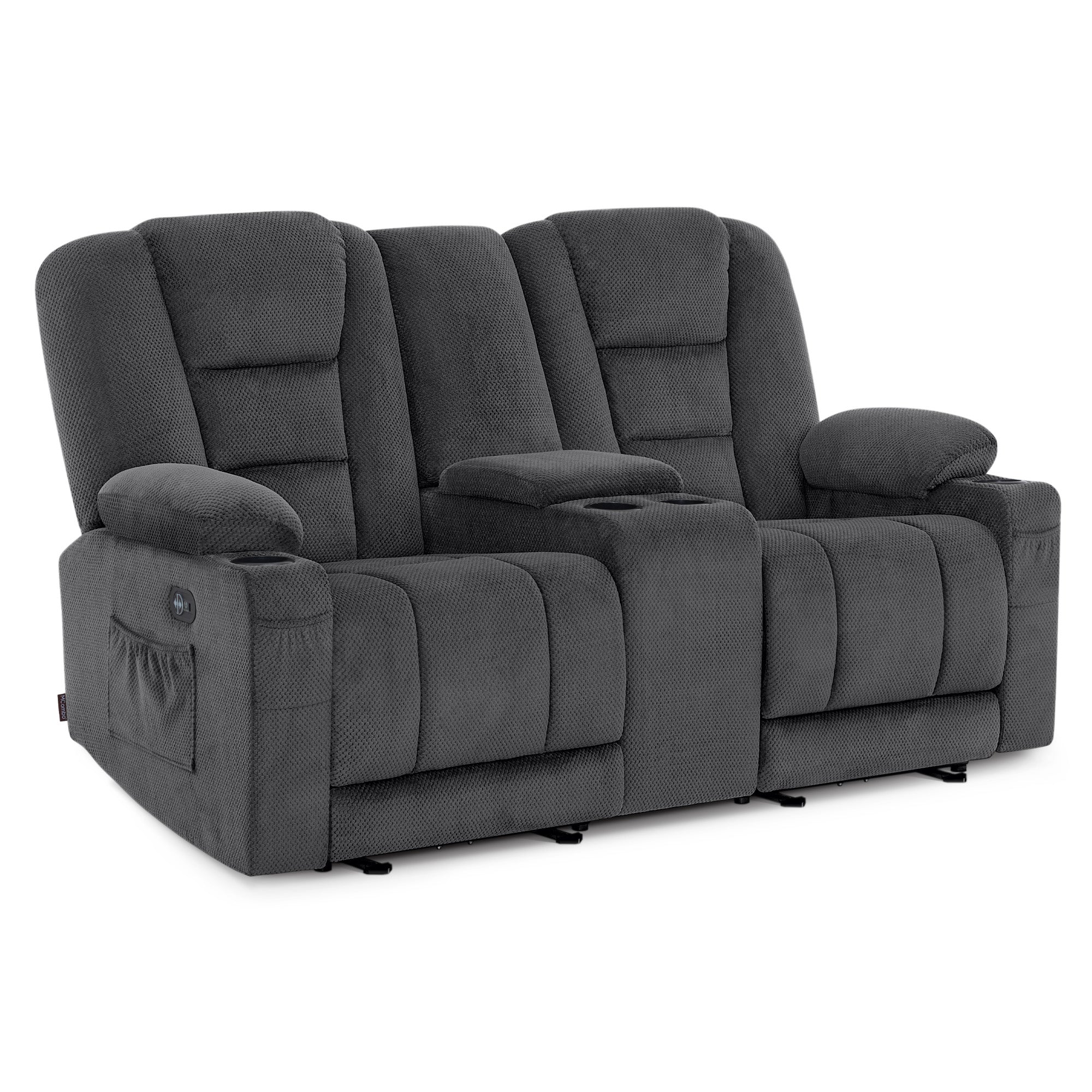 MCombo Divano elettrico con funzione letto, divano reclinabile a 2 o 3 posti (inclinazione fino a 150° regolabile tramite pulsante), divano stile cinema con funzione relax, USB e portabicchieri, modello 7009 (grigio)