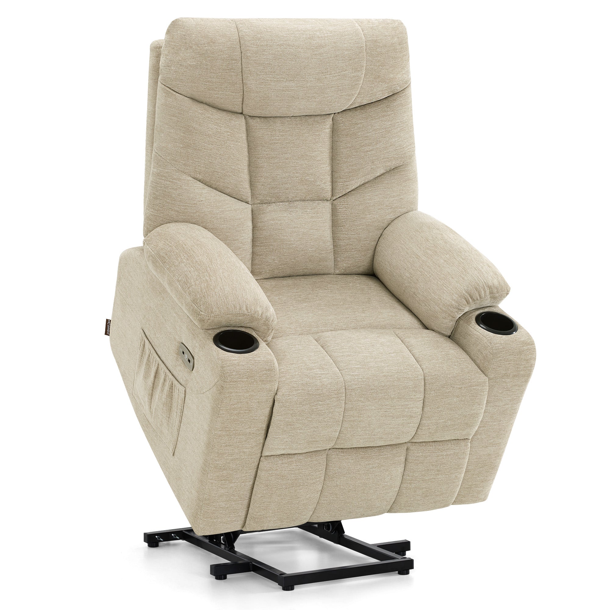 M MCombo Fernsehsessel met opstaahulp Elektrisch, fauteuil met opstaahulp, televisiefauteuil met ligfunctie tot 140°, seniorenfauteuil voor woonkamer, met USB 7286