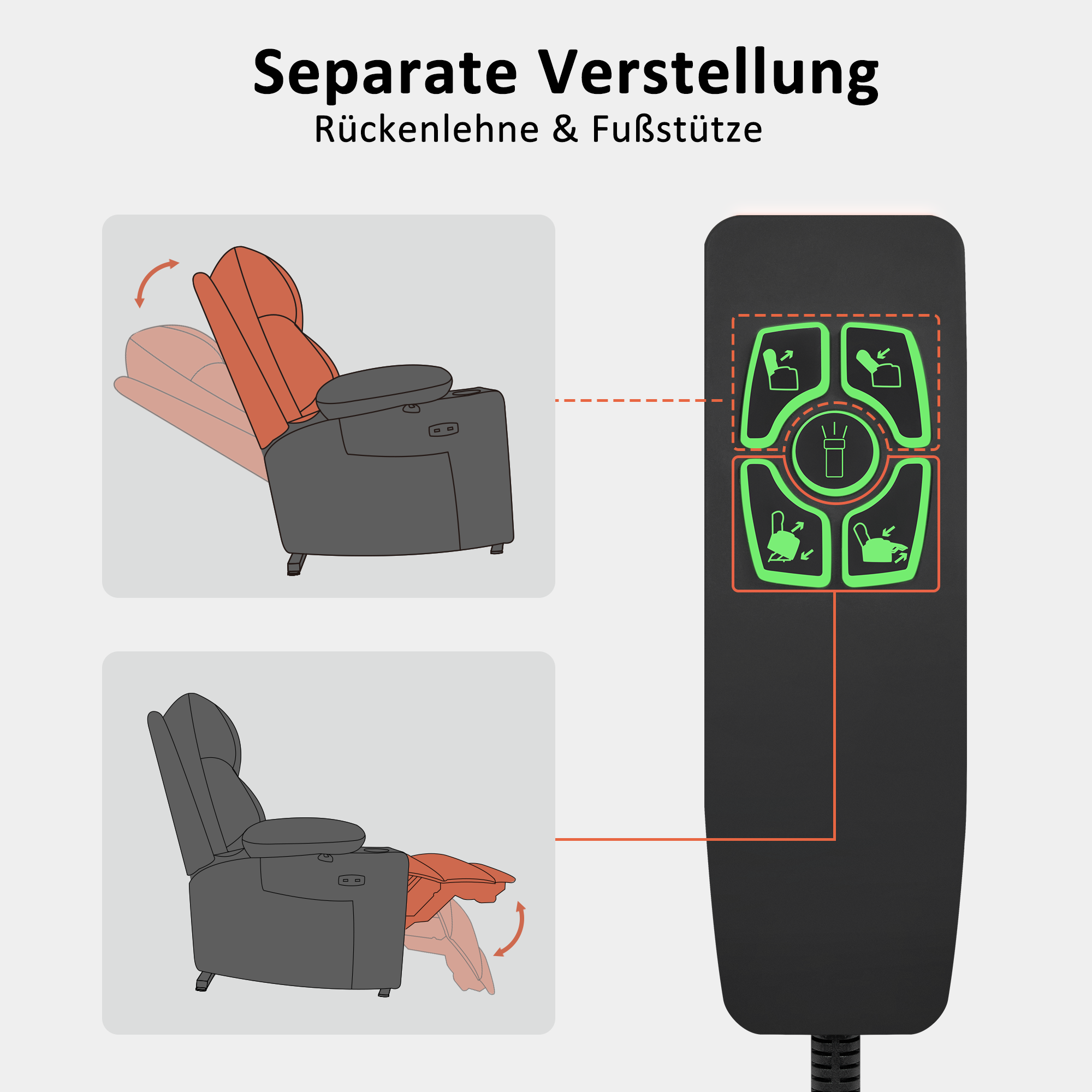 MCombo Poltrona TV elettrica reclinabile con sollevamento assistito, poltrona reclinabile con funzione reclinabile, schienale e poggiapiedi regolabili separatamente, poltrona per anziani ideale per il soggiorno, tessuto in microfibra, 7501 (grigio scuro)