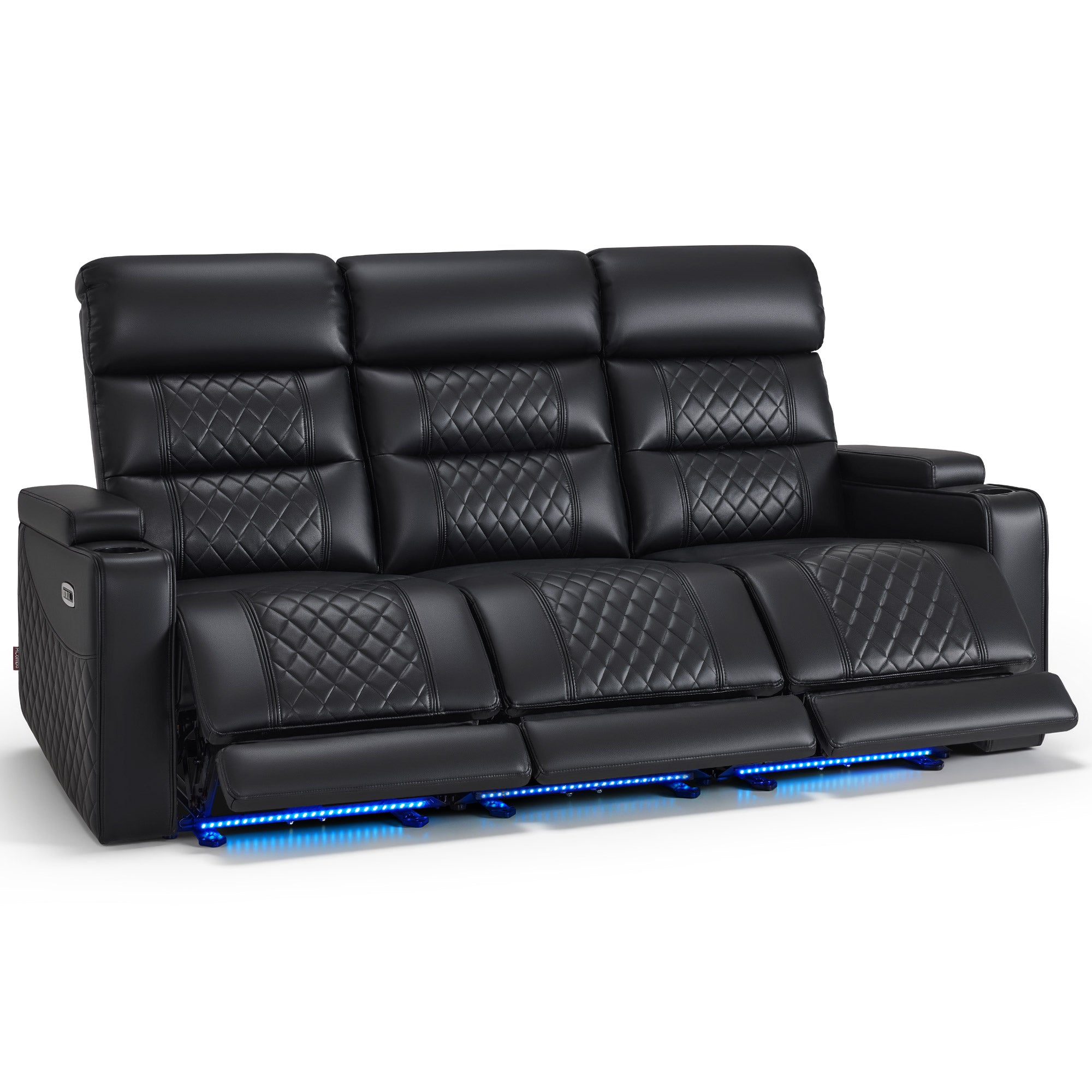 M MCombo Fauteuil de Relaxation Électrique 1 Place/2 Places/3 Places, Fauteuil Home Cinéma Zero Gravity avec LED, Appui-tête Réglable, Coussin d'assise Entièrement en Mousse 35D 7759/7705 (Noir)