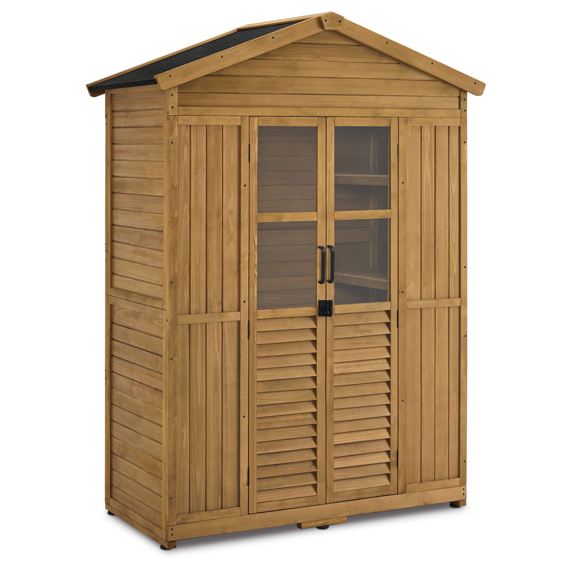M MCombo Tuinkast Tuinhuis Hout Weerbestendig, Gereedschapskast Houten Kast Buiten Waterdicht Loopbaar, voor Buiten Balkon Terras, Gereedschapshuis met 6 vaste Planken 74×143×200 cm, 1743 (Natuur)