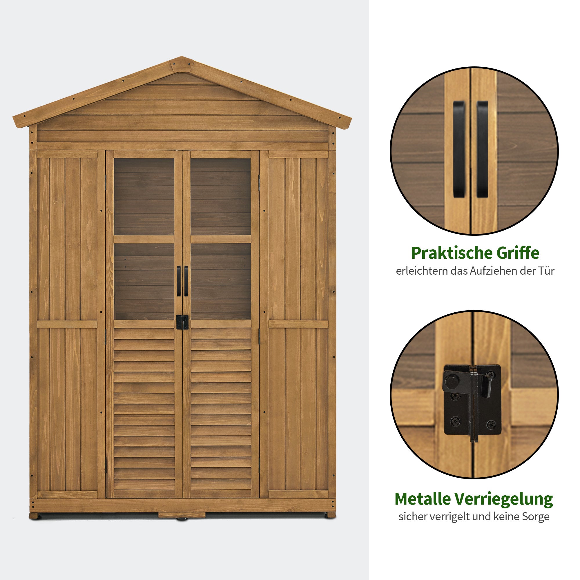 M MCombo Tuinkast Tuinhuis Hout Weerbestendig, Gereedschapskast Houten Kast Buiten Waterdicht Loopbaar, voor Buiten Balkon Terras, Gereedschapshuis met 6 vaste Planken 74×143×200 cm, 1743 (Natuur)