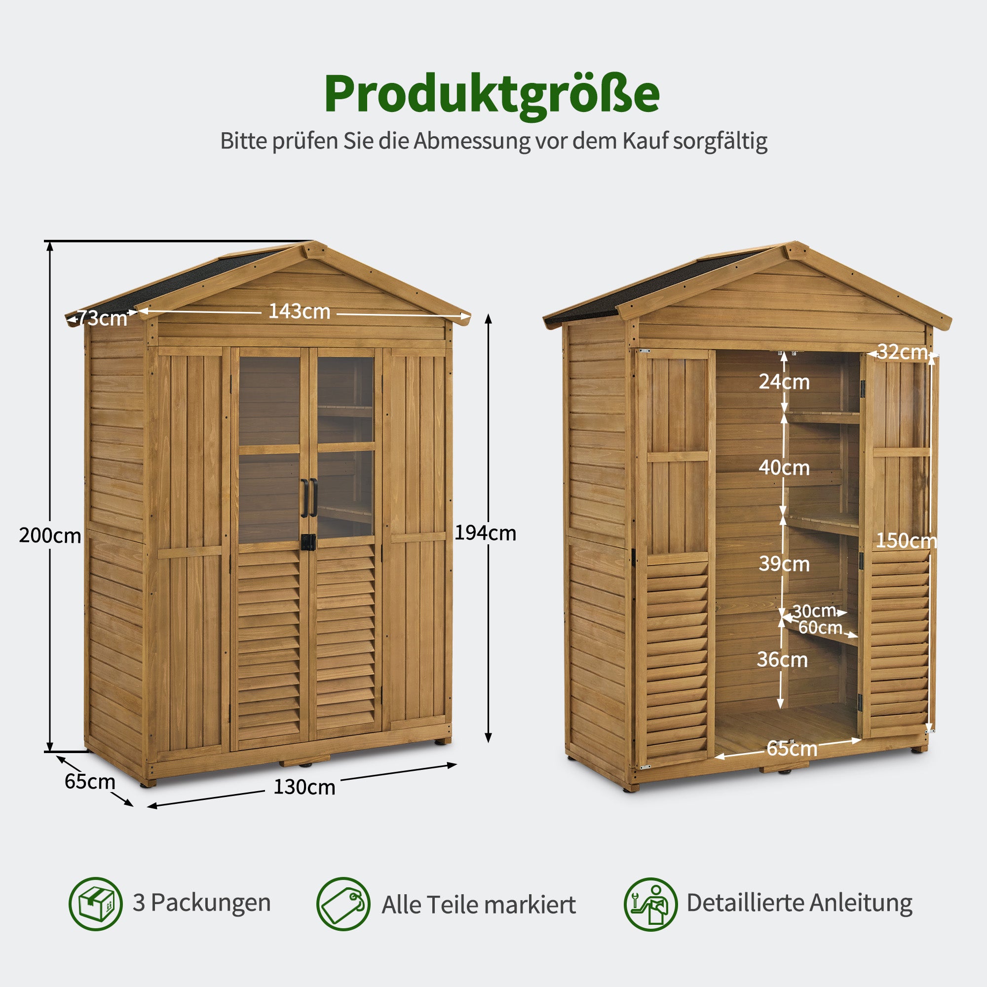 M MCombo Tuinkast Tuinhuis Hout Weerbestendig, Gereedschapskast Houten Kast Buiten Waterdicht Loopbaar, voor Buiten Balkon Terras, Gereedschapshuis met 6 vaste Planken 74×143×200 cm, 1743 (Natuur)