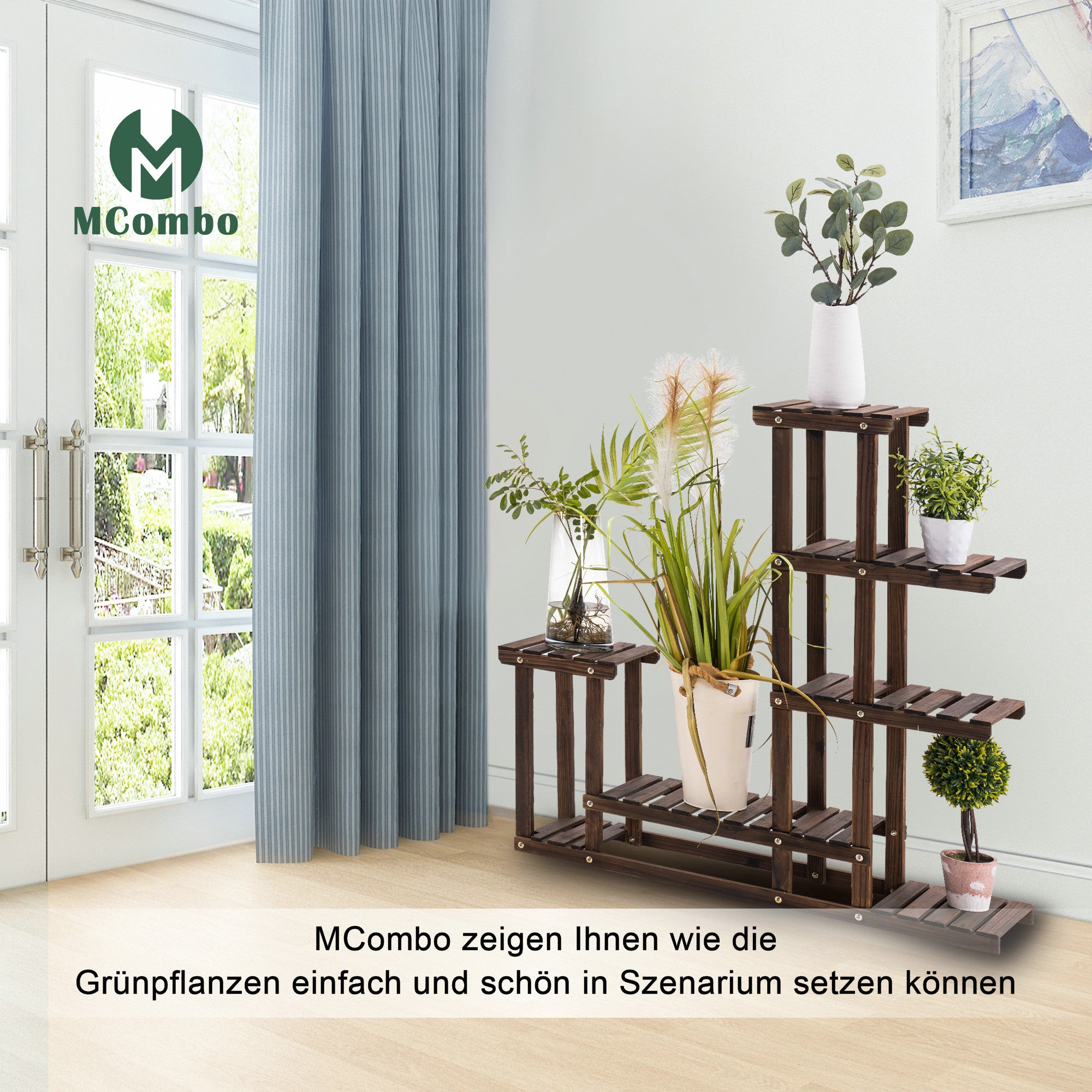 MCombo plant shelf, flower shelf, flower stand, wooden shelf, multi-tier 0443