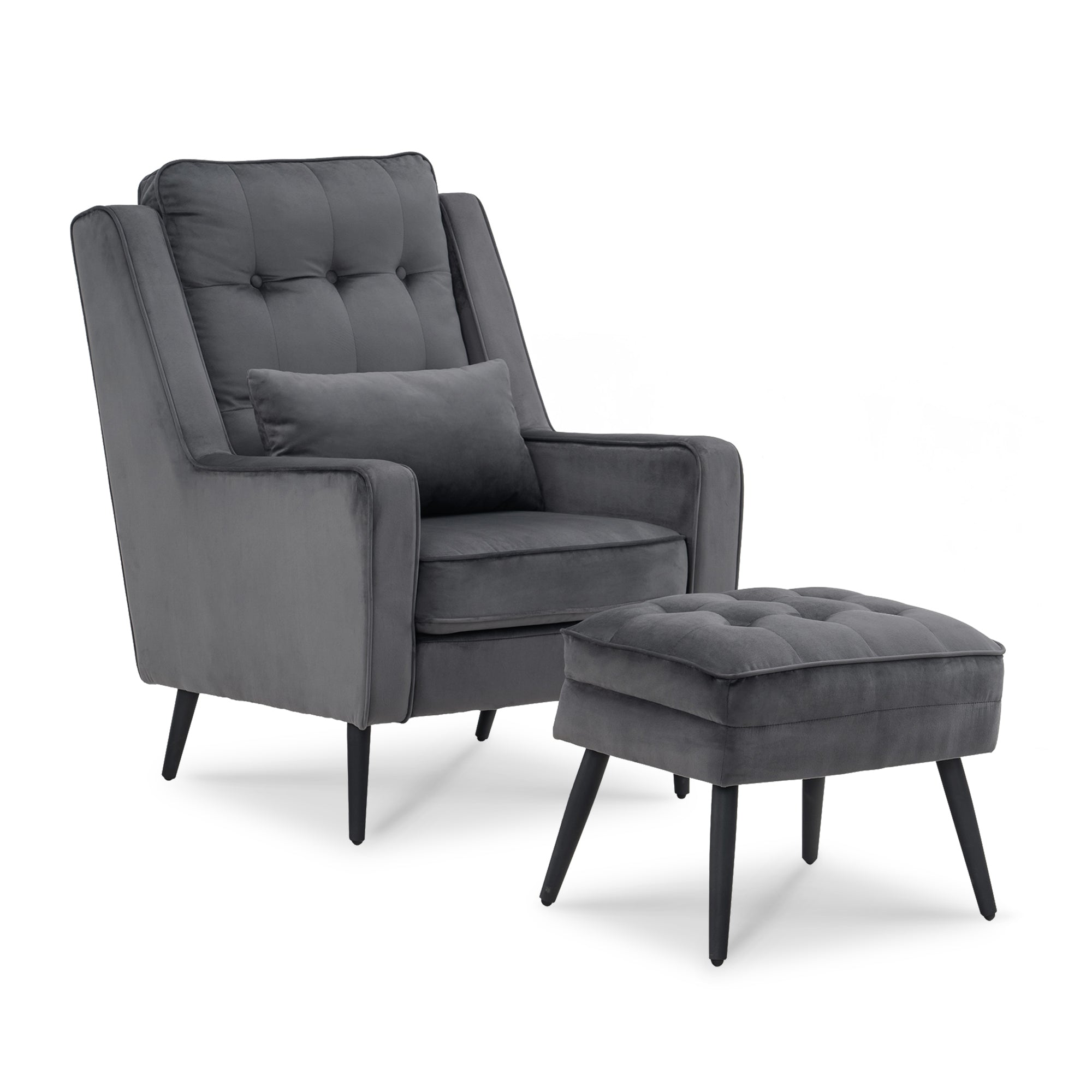 MCombo Oorfauteuil met Fluwelen Bekleding voor de woonkamer, Armleuningstoel met Kussen en Metalen Poten, Afneembaar Zitkussen, Chesterfield Fauteuil Relaxfauteuil Polstertaak 120KG belastbaar, 7277 (met/zonder Hocker)
