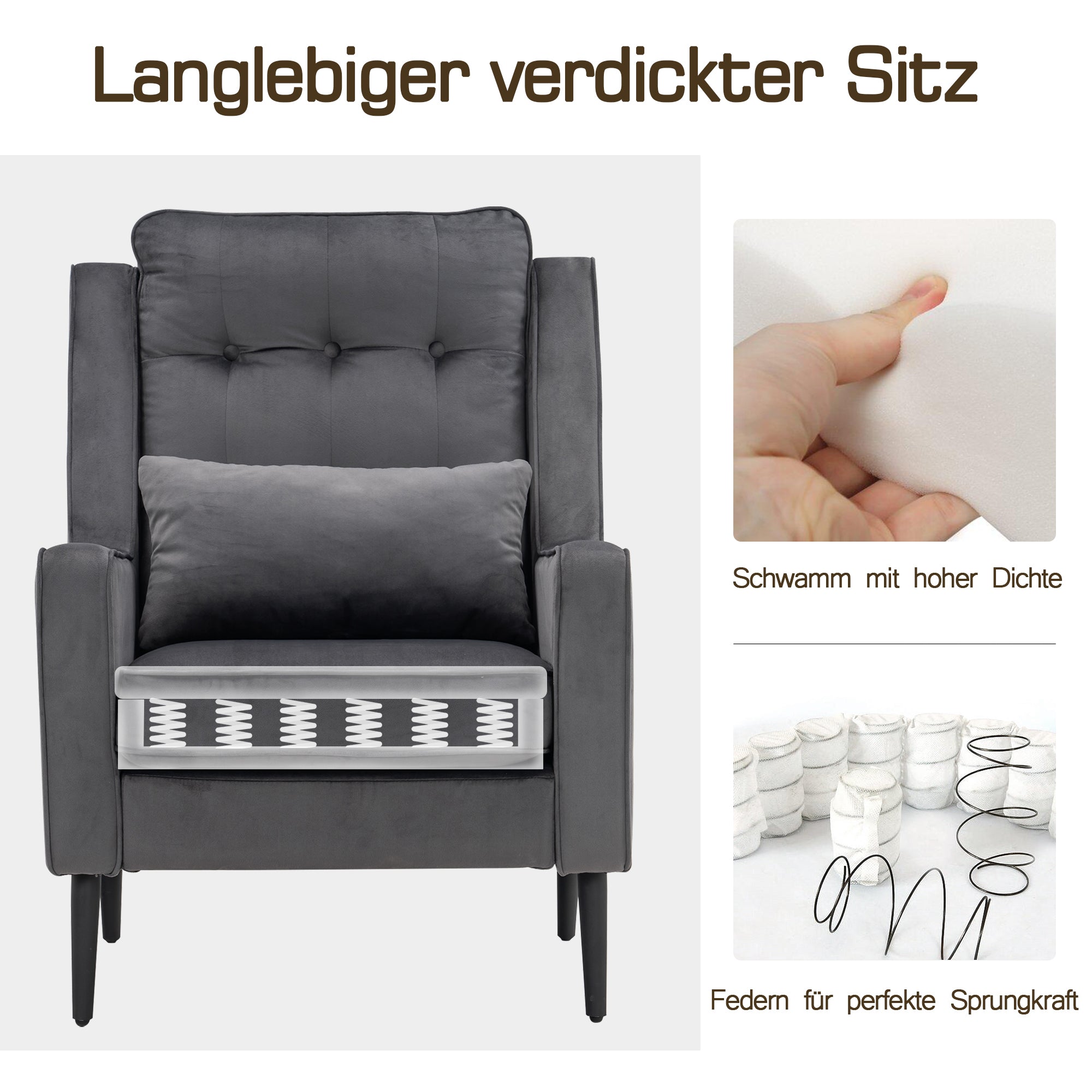 MCombo Oorfauteuil met Fluwelen Bekleding voor de woonkamer, Armleuningstoel met Kussen en Metalen Poten, Afneembaar Zitkussen, Chesterfield Fauteuil Relaxfauteuil Polstertaak 120KG belastbaar, 7277 (met/zonder Hocker)