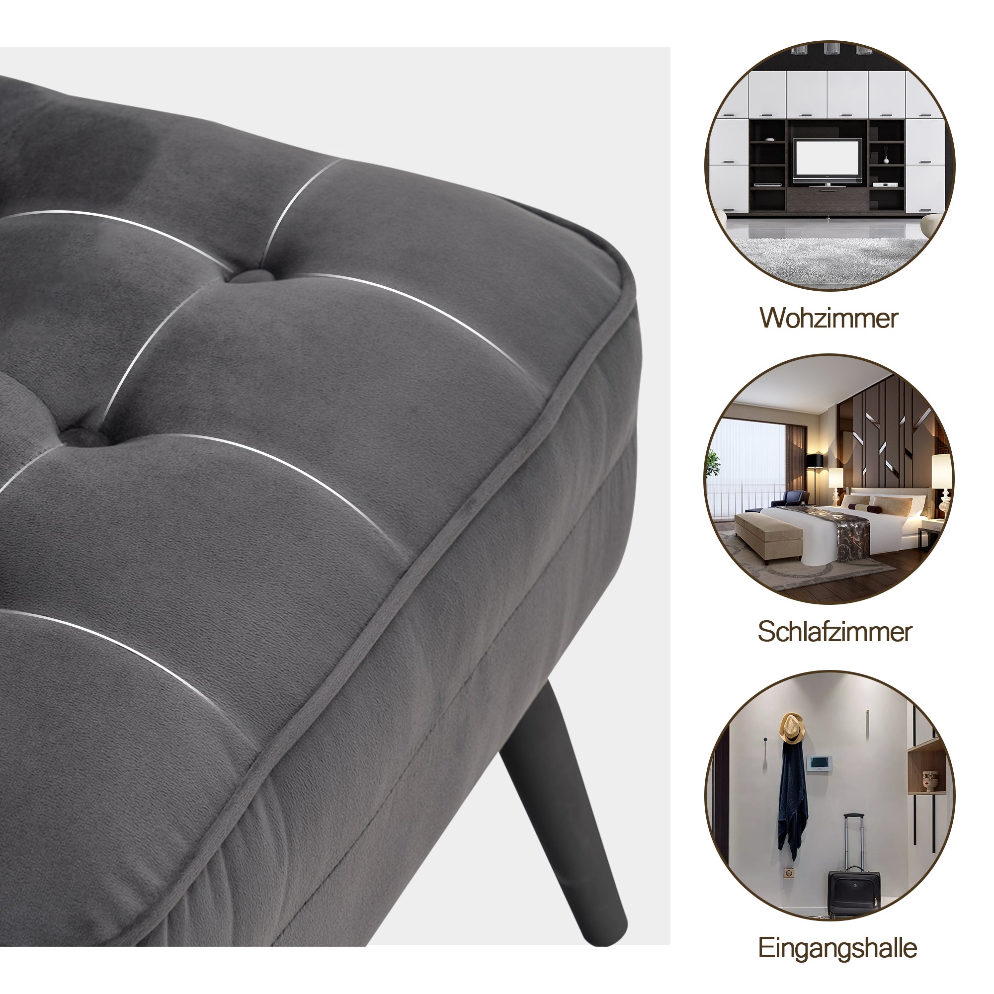 MCombo Oorfauteuil met Fluwelen Bekleding voor de woonkamer, Armleuningstoel met Kussen en Metalen Poten, Afneembaar Zitkussen, Chesterfield Fauteuil Relaxfauteuil Polstertaak 120KG belastbaar, 7277 (met/zonder Hocker)