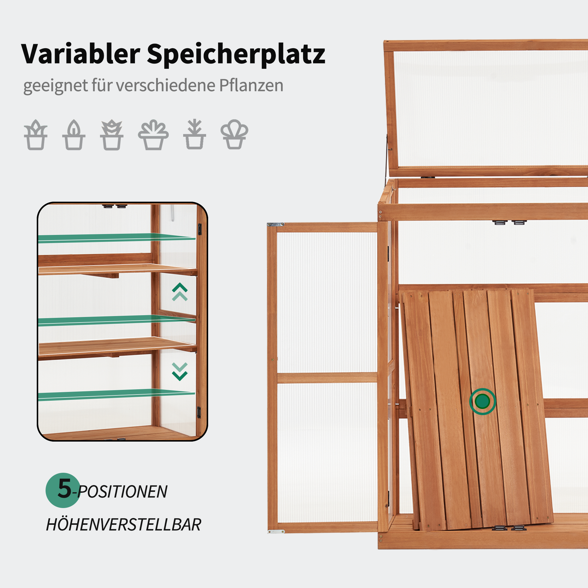 MCombo Serra in legno con struttura fredda, per balcone e giardino, piccola serra aggiuntiva, resistente all'inverno, 46*76*110 cm, 0760