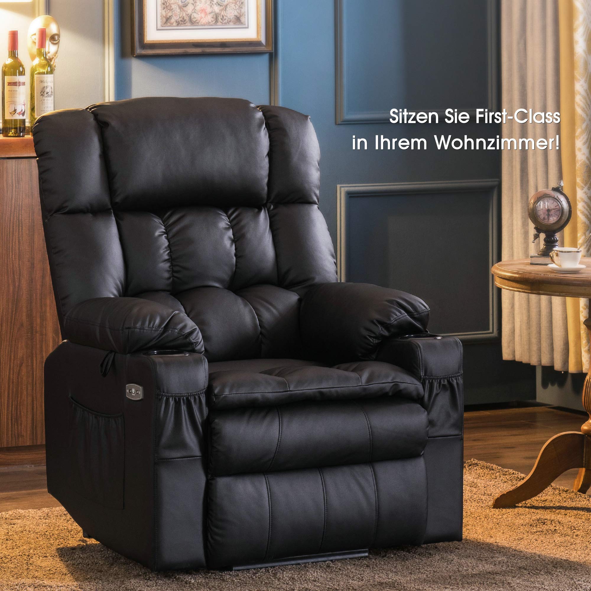 MCombo Poltrona relax elettrica a 3 motori con sistema di sollevamento assistito; schienale, poggiatesta e poggiapiedi regolabili in modo indipendente; inclinazione fino a 165°; cuscino della seduta in schiuma ad alta densità 35D (Modello 7546)