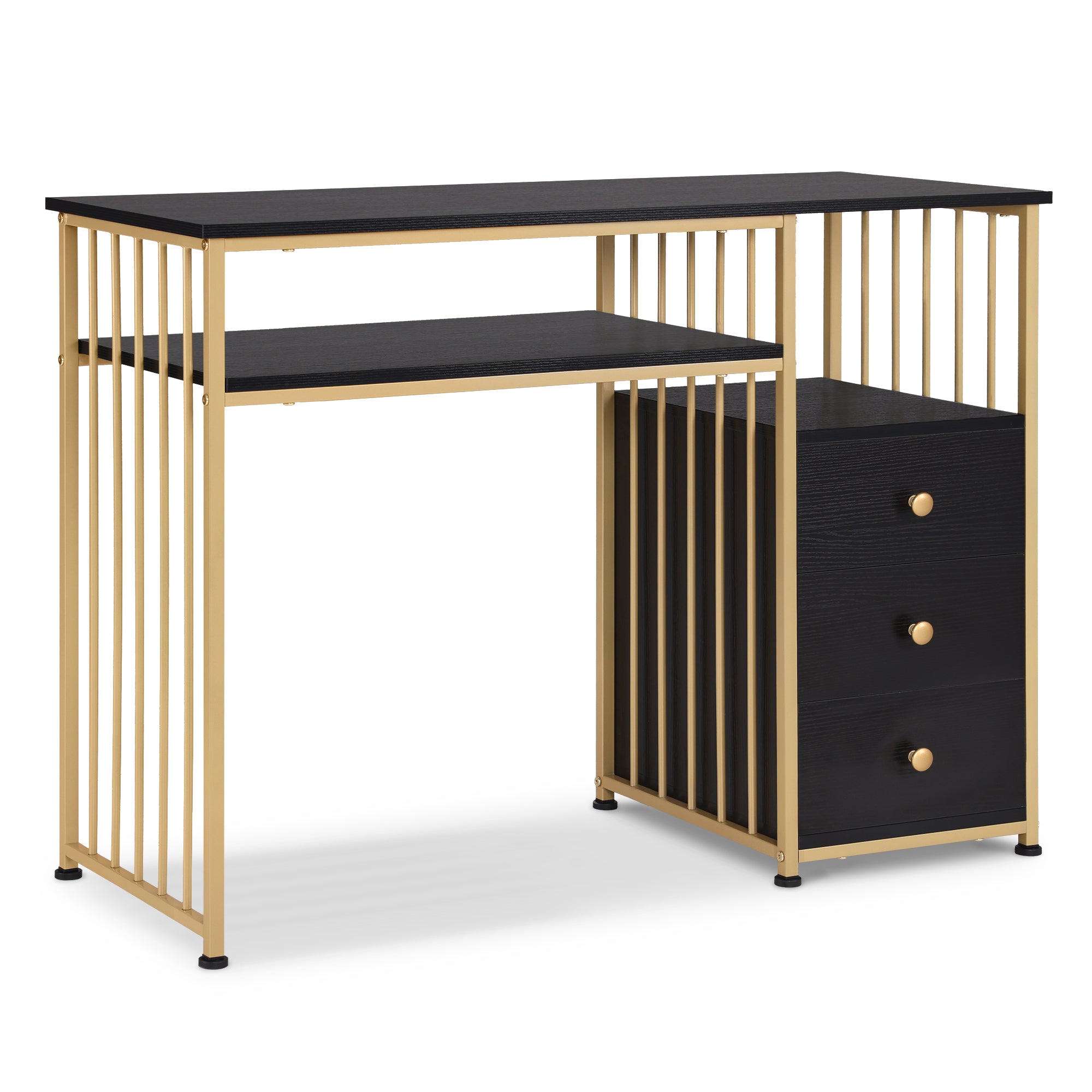 MCombo Scrivania con cassetti, tavolo da trucco senza specchio, tavolo per manicure in legno con struttura in metallo, scrivania moderna per computer per soggiorno, 109 x 45,5 x 81 cm, 2407