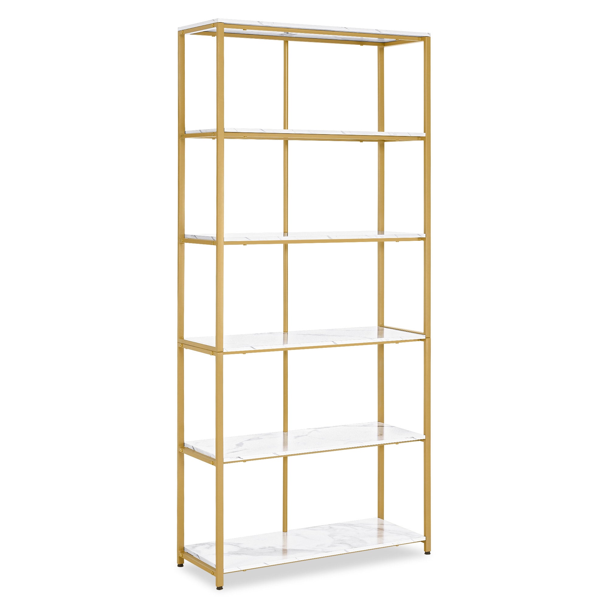 MCombo Libreria color oro, scaffale autoportante a 5 ripiani con struttura in metallo; ideale per ufficio, soggiorno, camera da letto, cucina o centro estetico; 30x80x180 cm, 5166