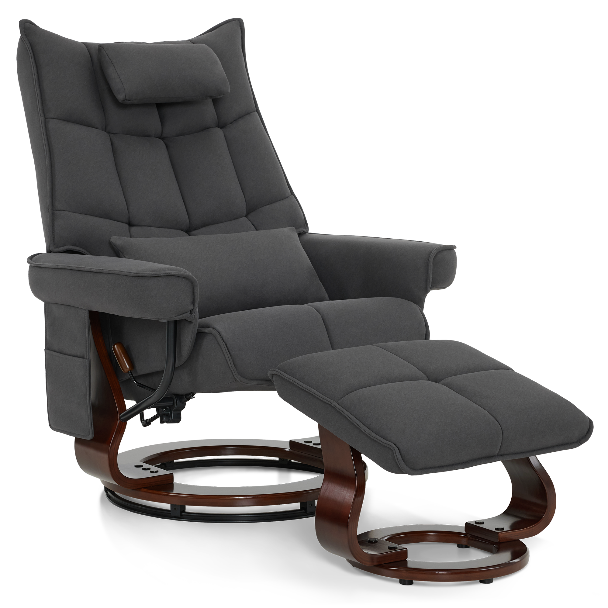 MCombo Relaxfauteuil met Hocker 9076, Draaiende fauteuil met ligfunctie, Moderne TV-fauteuil voor de woonkamer, met kussen en zijzak, Microvezel/Stof, 140 x 92 x 111 cm