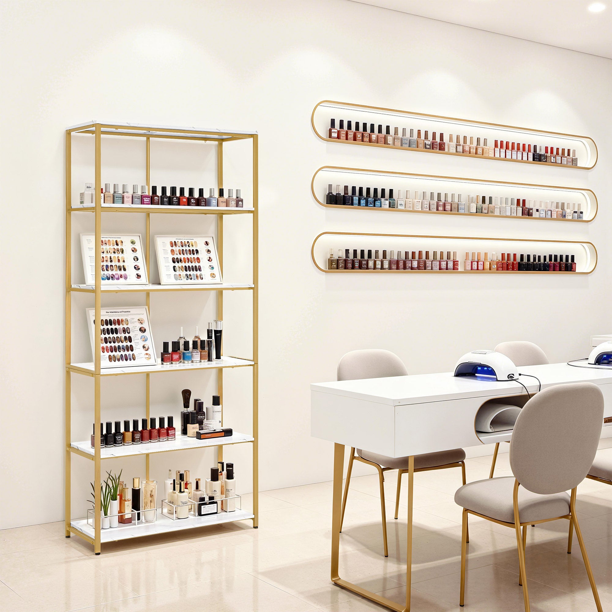 MCombo Libreria color oro, scaffale autoportante a 5 ripiani con struttura in metallo; ideale per ufficio, soggiorno, camera da letto, cucina o centro estetico; 30x80x180 cm, 5166