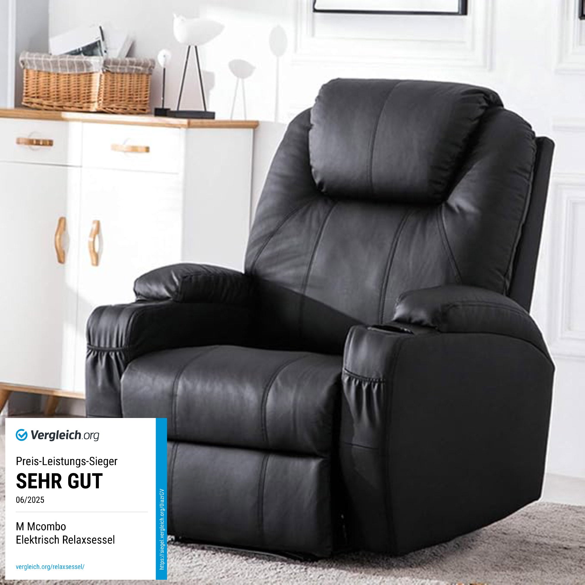 MCombo Poltrona relax elettrica, poltrona massaggiante, poltrona TV, funzione reclinabile, vibrazione, riscaldamento 7061
