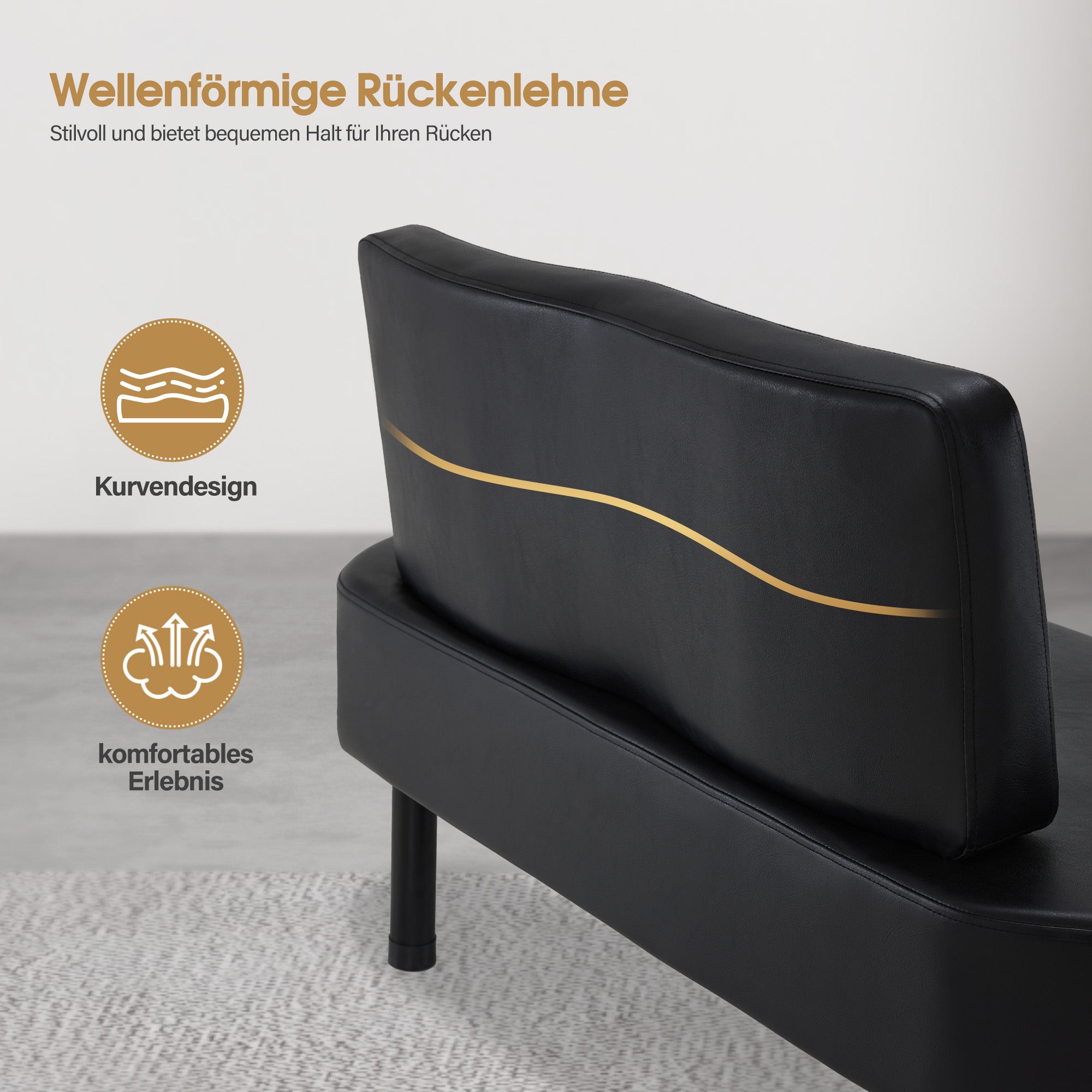 MCombo 3-zits bank met rugleuning, 130 cm wachtbank, gestoffeerde bank met rugleuning, halbank zwart, woonkamerbank, schoenenbank W517 (Zwart/Kunstleer)