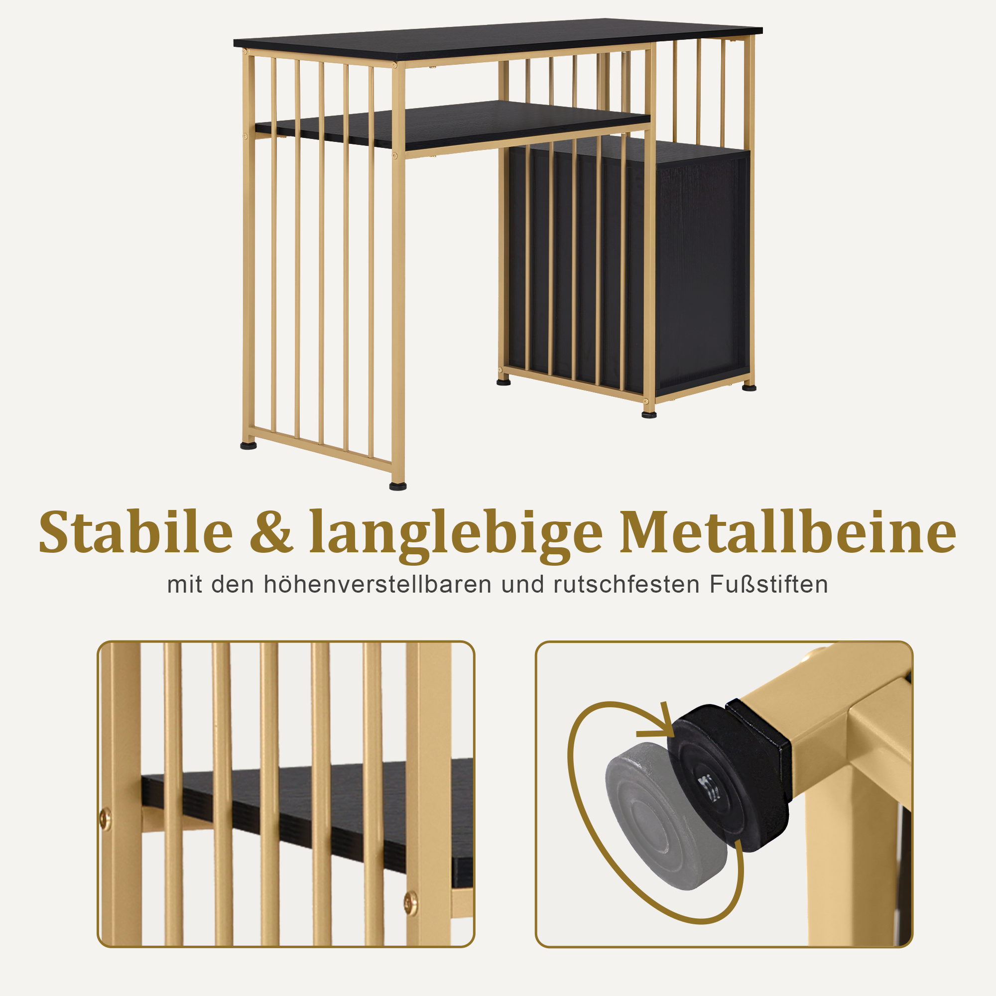 MCombo Scrivania con cassetti, tavolo da trucco senza specchio, tavolo per manicure in legno con struttura in metallo, scrivania moderna per computer per soggiorno, 109 x 45,5 x 81 cm, 2407