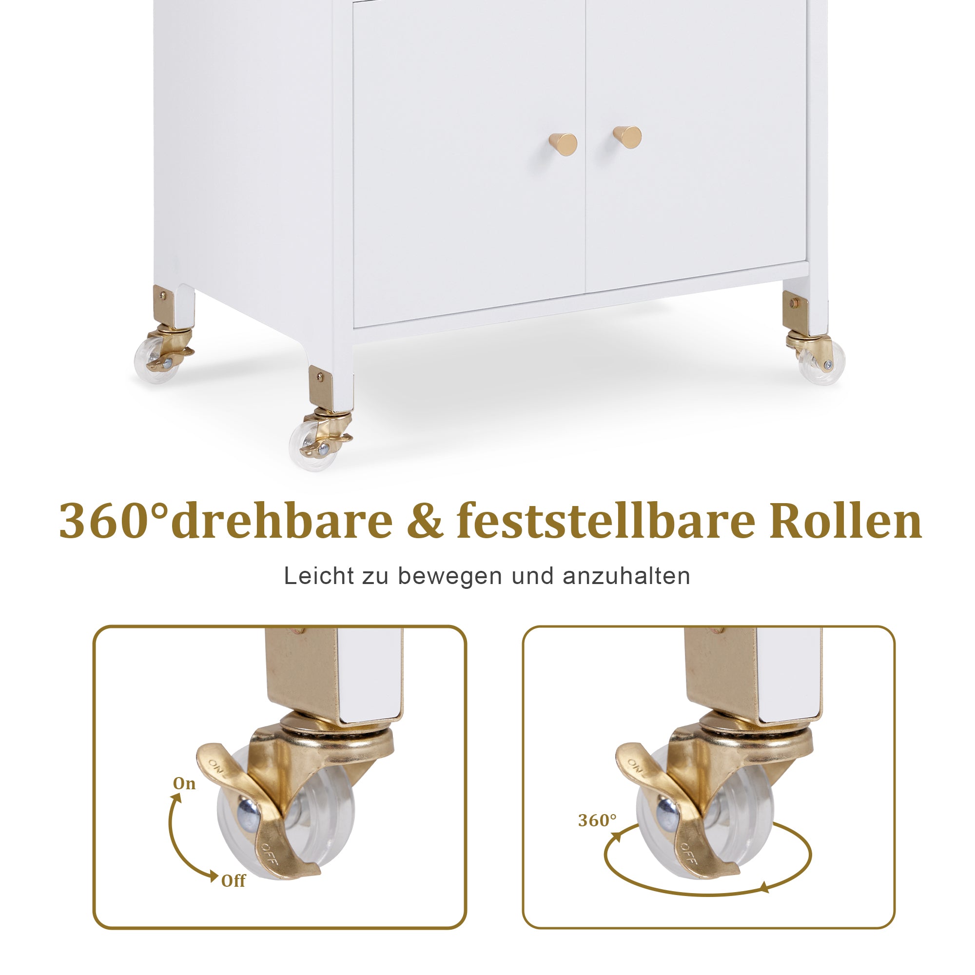MCombo Carrello di servizio con ruote e cassetti, carrello su ruote, carrello da parrucchiere, bianco, carrello da salone con 2 ripiani, carrello da lavoro moderno per bagno e soggiorno, 35x48x80,5 cm, 0055
