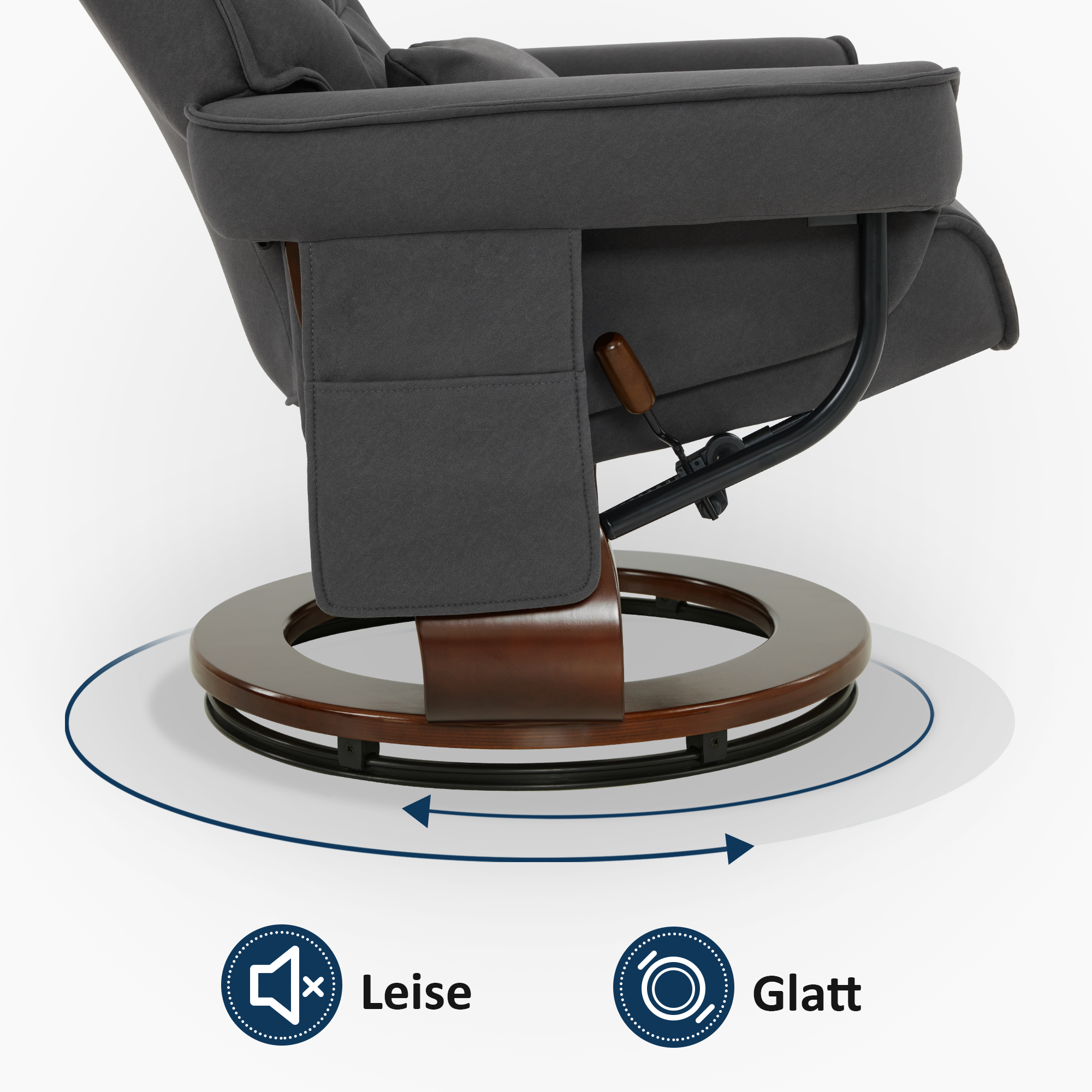 MCombo Relaxfauteuil met Hocker 9076, Draaiende fauteuil met ligfunctie, Moderne TV-fauteuil voor de woonkamer, met kussen en zijzak, Microvezel/Stof, 140 x 92 x 111 cm