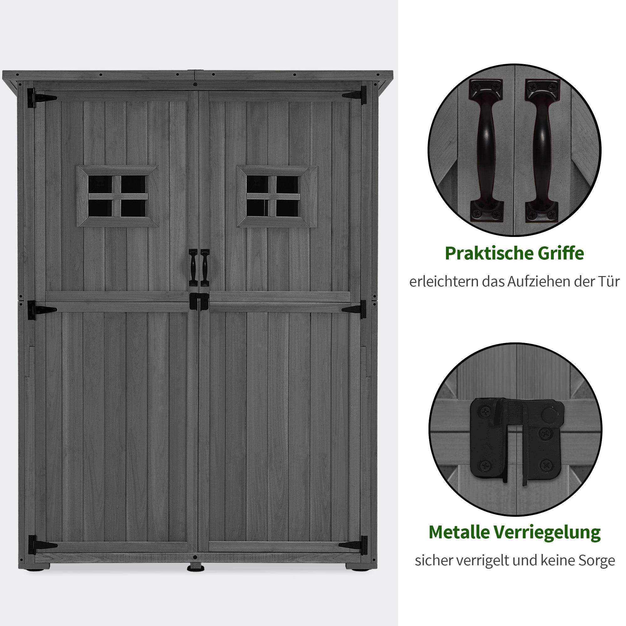 Armoire de jardin en bois M MCombo, petite maison de jardin résistante aux intempéries, abri de jardin extérieur, pour usage extérieur, balcon ou terrasse, 127×59×168 cm, 0912 