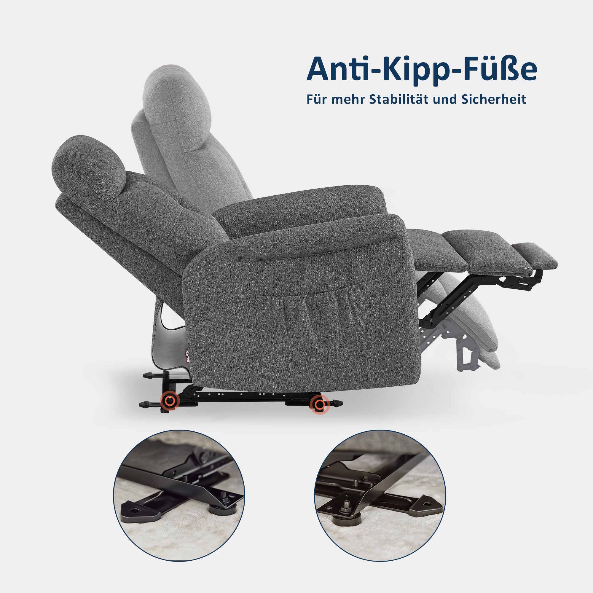 M MCombo elektrische fauteuil met opsta-hulp, fauteuil met ligfunctie tot 140°, massage en verwarming, kleine opsta-fauteuil, seniorenfauteuil voor woonkamer 7089