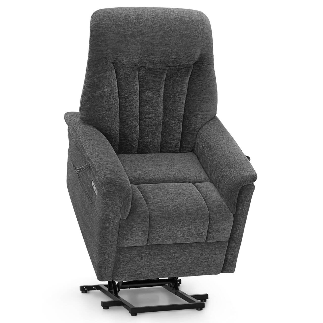 MCombo Poltrona TV elettrica reclinabile con sollevamento assistito, reclinabile fino a 145°, cuscino di seduta in schiuma 35D 7117 (ciniglia, grigio)