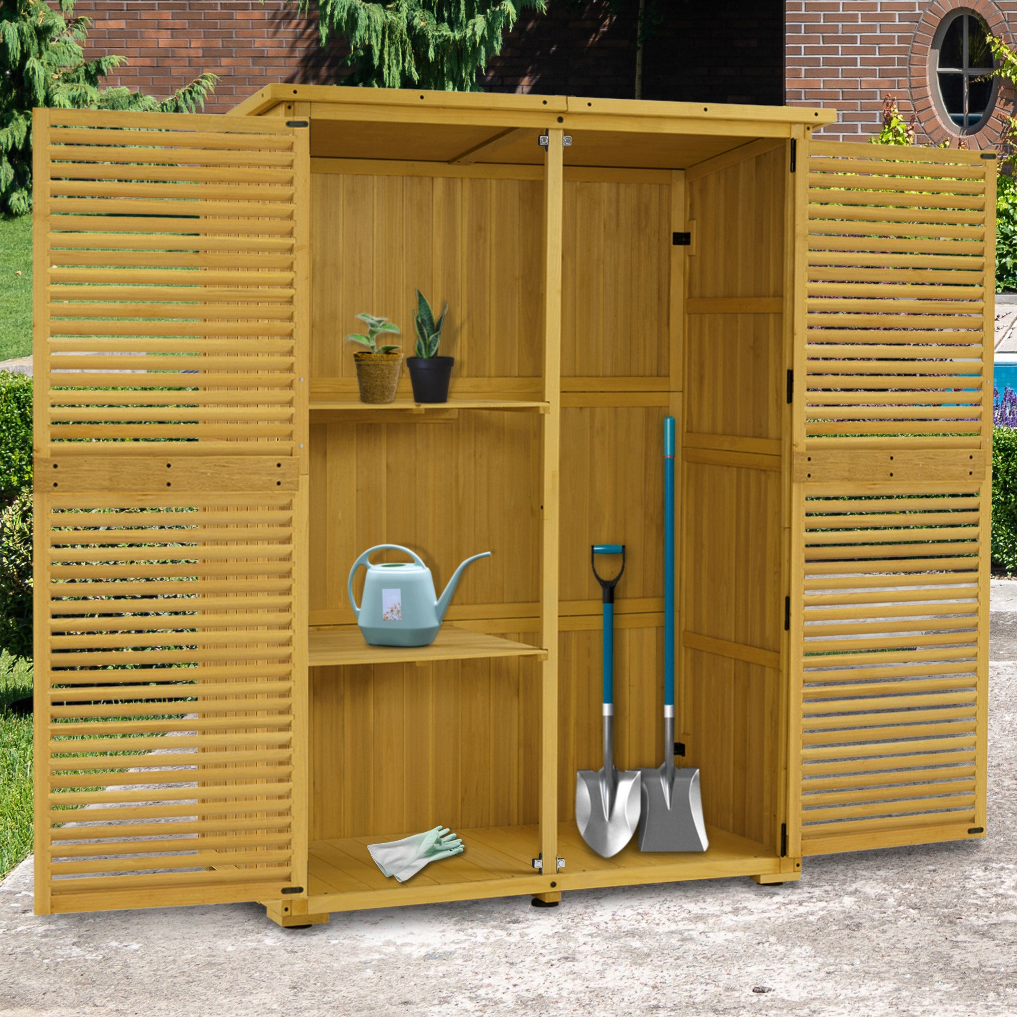 Armoire de jardin en bois M MCombo, petite maison de jardin résistante aux intempéries, abri de jardin extérieur, pour usage extérieur, balcon ou terrasse, 59×127×168 cm, 0901D-F