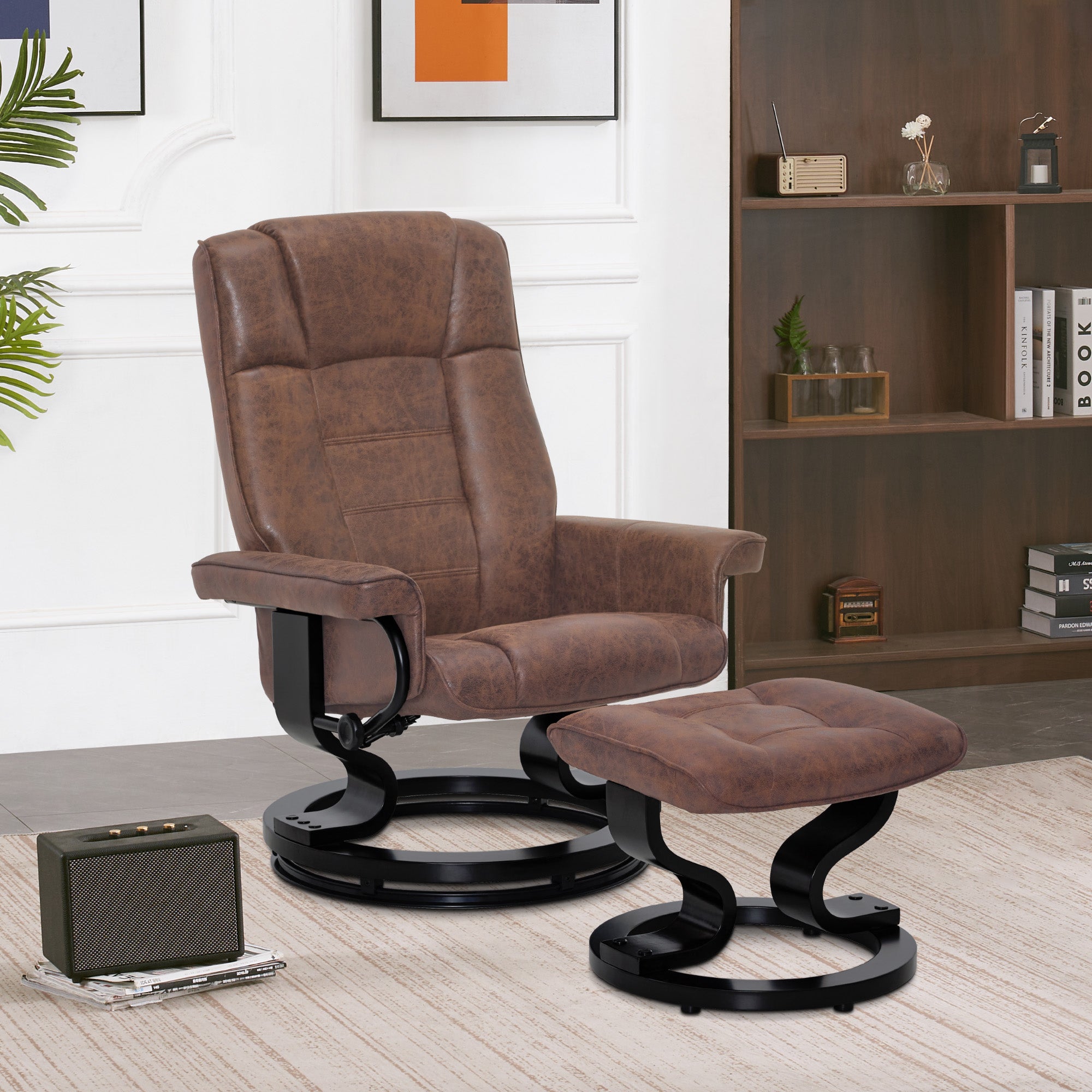 MCombo Poltrona relax con poggiapiedi, poltrona TV girevole a 360° con funzione reclinabile, poltrona TV con portata massima di 120 kg, moderna poltrona lounge per soggiorno, 9019