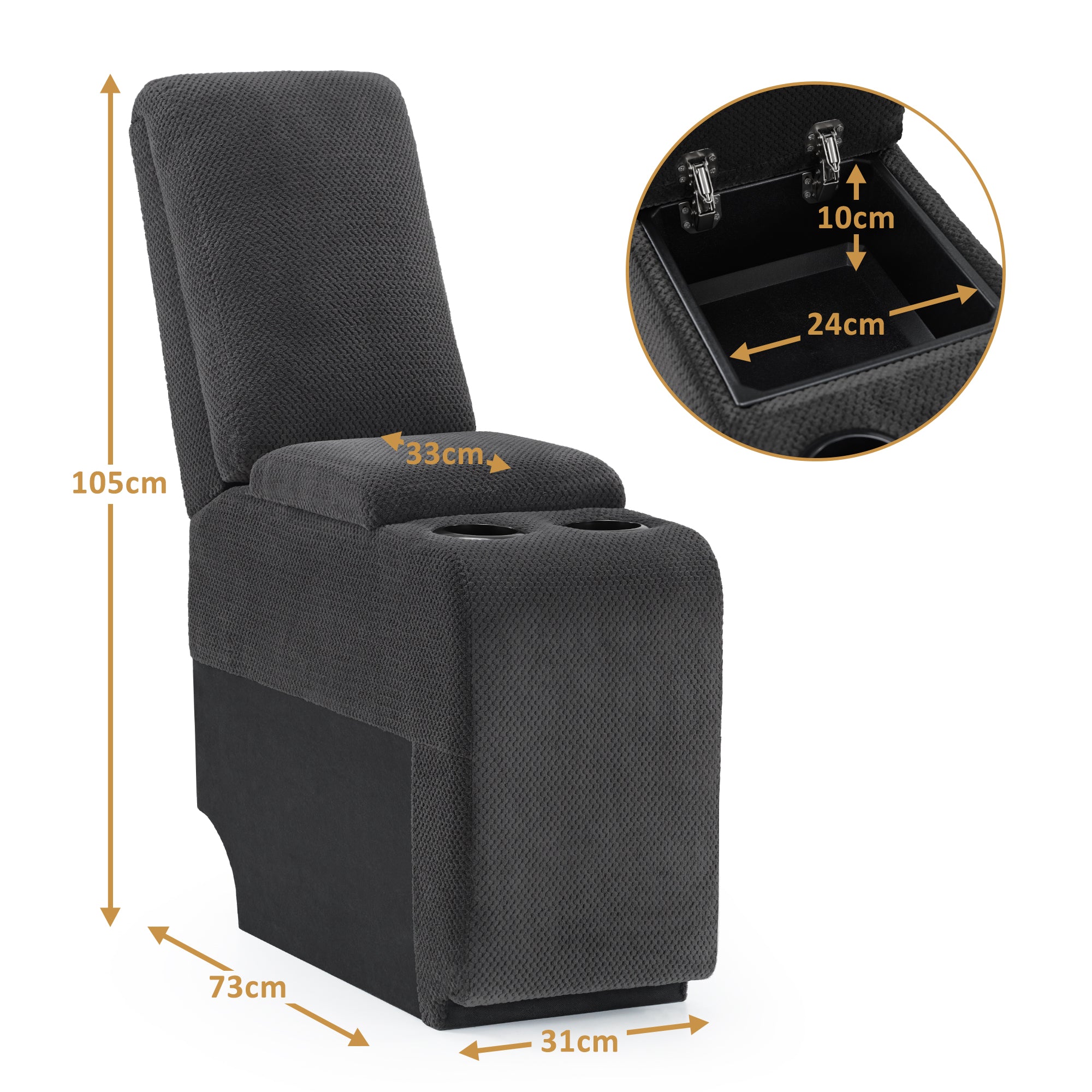 MCombo  Consolle di ricambio per divano elettrico a 2 posti 7009, con vano portaoggetti e portabicchieri (grigio)