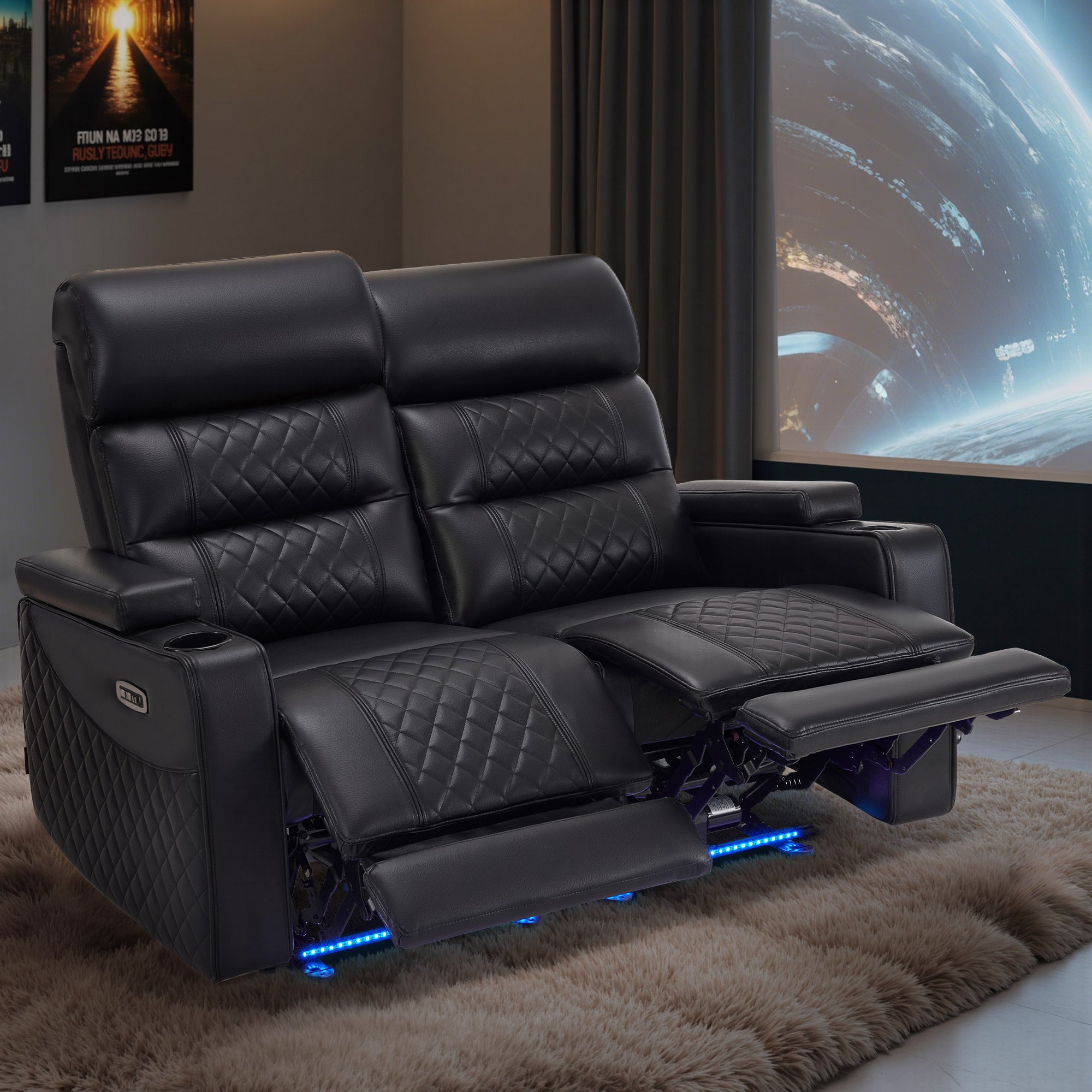 M MCombo Poltrona TV reclinabile elettrica (disponibile in versione a 1, 2 o 3 posti), poltrona cinema "Zero-Gravity" con luci LED, poggiatesta regolabile e cuscino di seduta in schiuma ad alta densità (35D) – Modelli 7759/7705 (Nero)