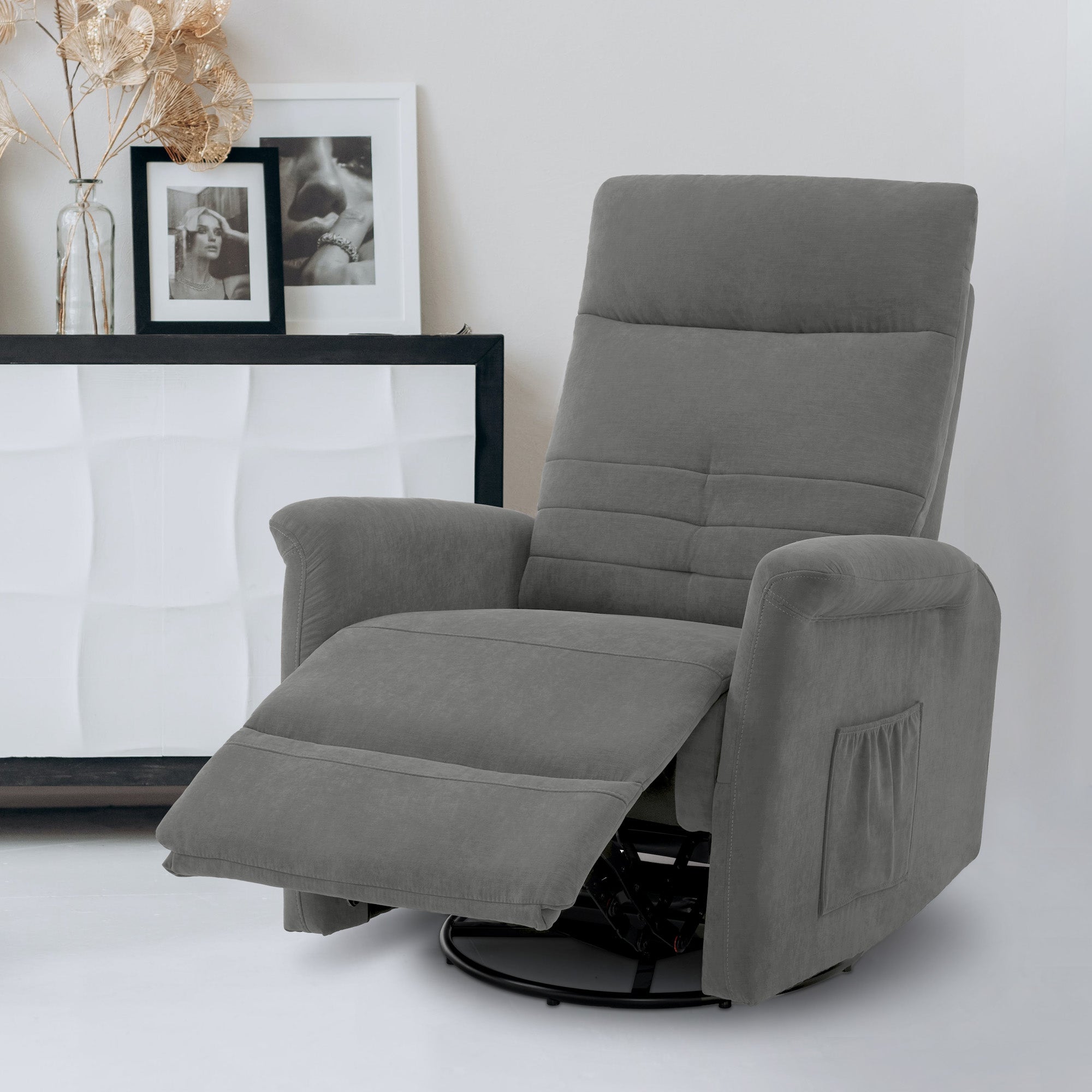 MCombo Poltrona TV relax con funzione reclinabile, manuale, funzione dondolo e girevole, ruotabile a 360°, soggiorno, camera da letto, 7011