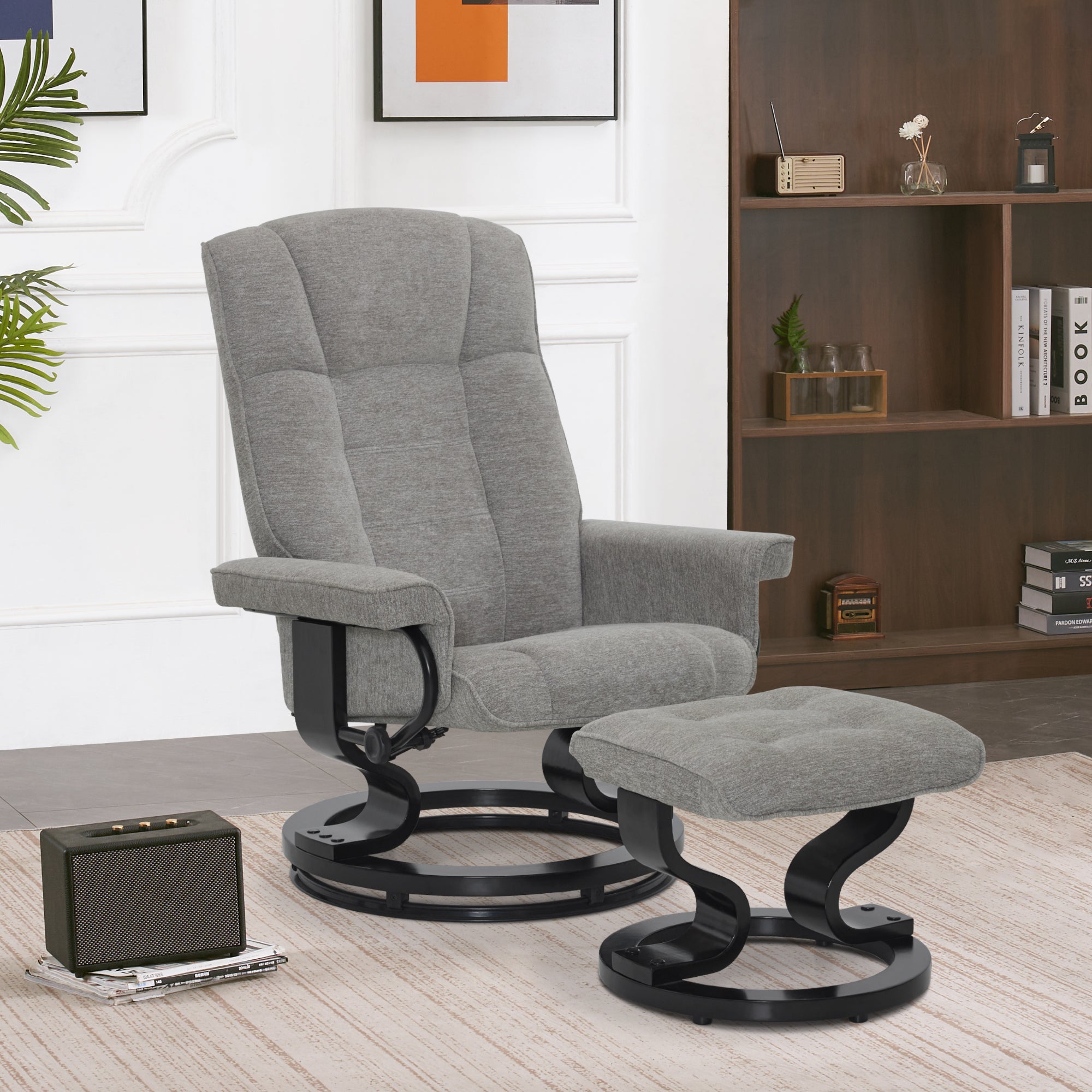MCombo Poltrona relax con poggiapiedi, poltrona TV girevole a 360° con funzione reclinabile, poltrona TV con portata massima di 120 kg, moderna poltrona lounge per soggiorno, 9019