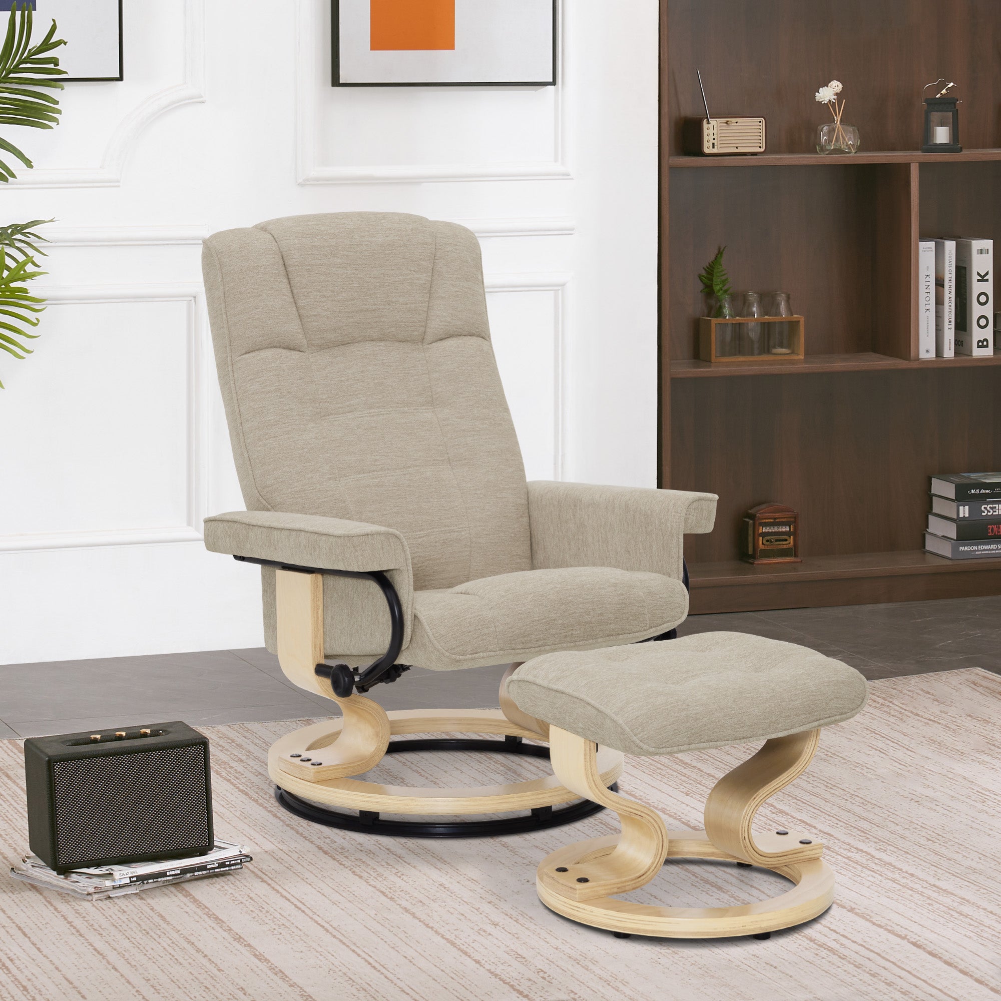 MCombo Poltrona relax con poggiapiedi, poltrona TV girevole a 360° con funzione reclinabile, poltrona TV con portata massima di 120 kg, moderna poltrona lounge per soggiorno, 9019