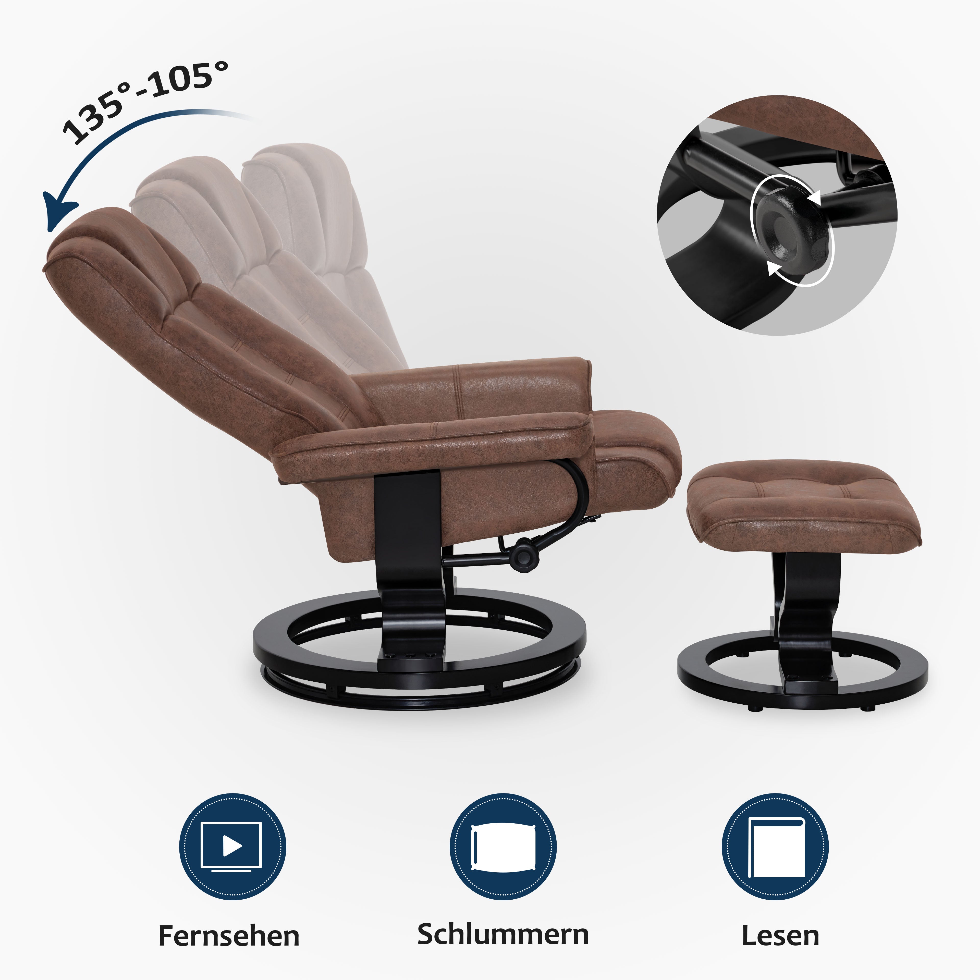 MCombo Poltrona relax con poggiapiedi, poltrona TV girevole a 360° con funzione reclinabile, poltrona TV con portata massima di 120 kg, moderna poltrona lounge per soggiorno, 9019