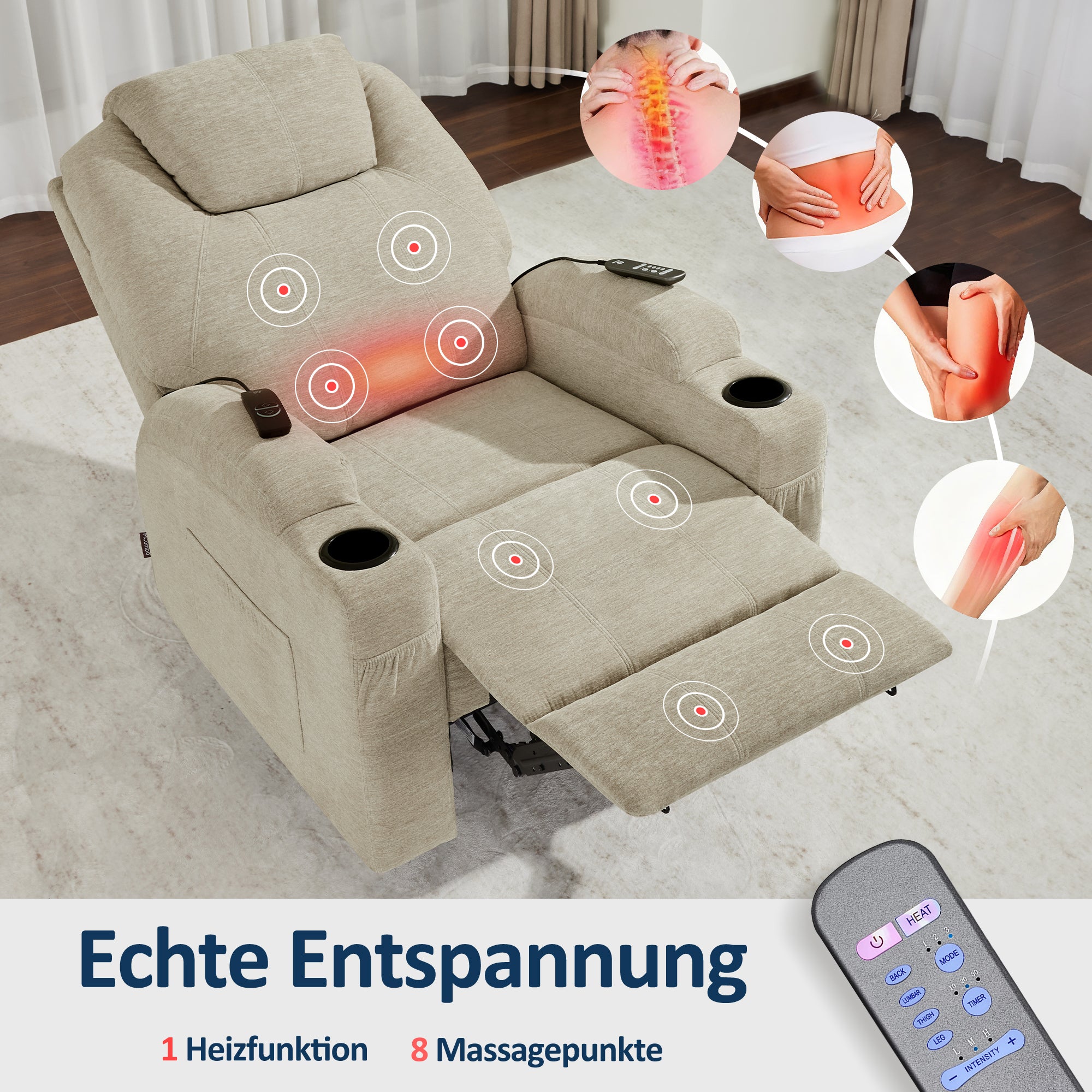 MCombo Poltrona relax elettrica, poltrona massaggiante, poltrona TV, funzione reclinabile, vibrazione, riscaldamento 7061