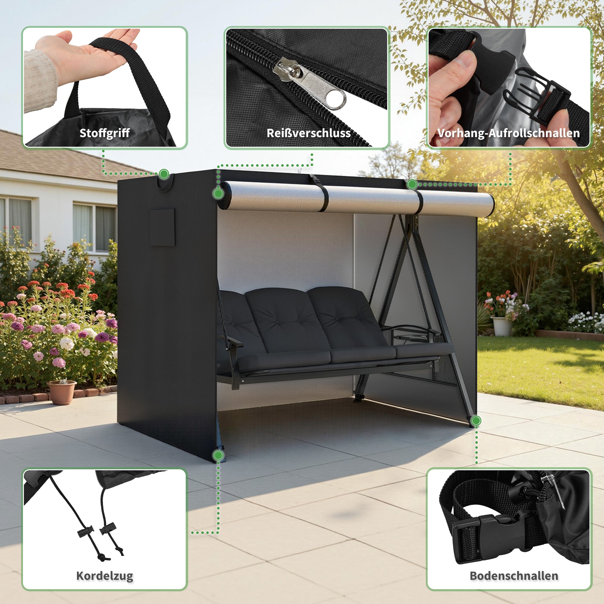MCombo Telo di copertura per altalena Hollywood, impermeabile e resistente ai raggi UV, per altalene da giardino, resistente agli strappi 4001/4002 (Oxford, Nero)