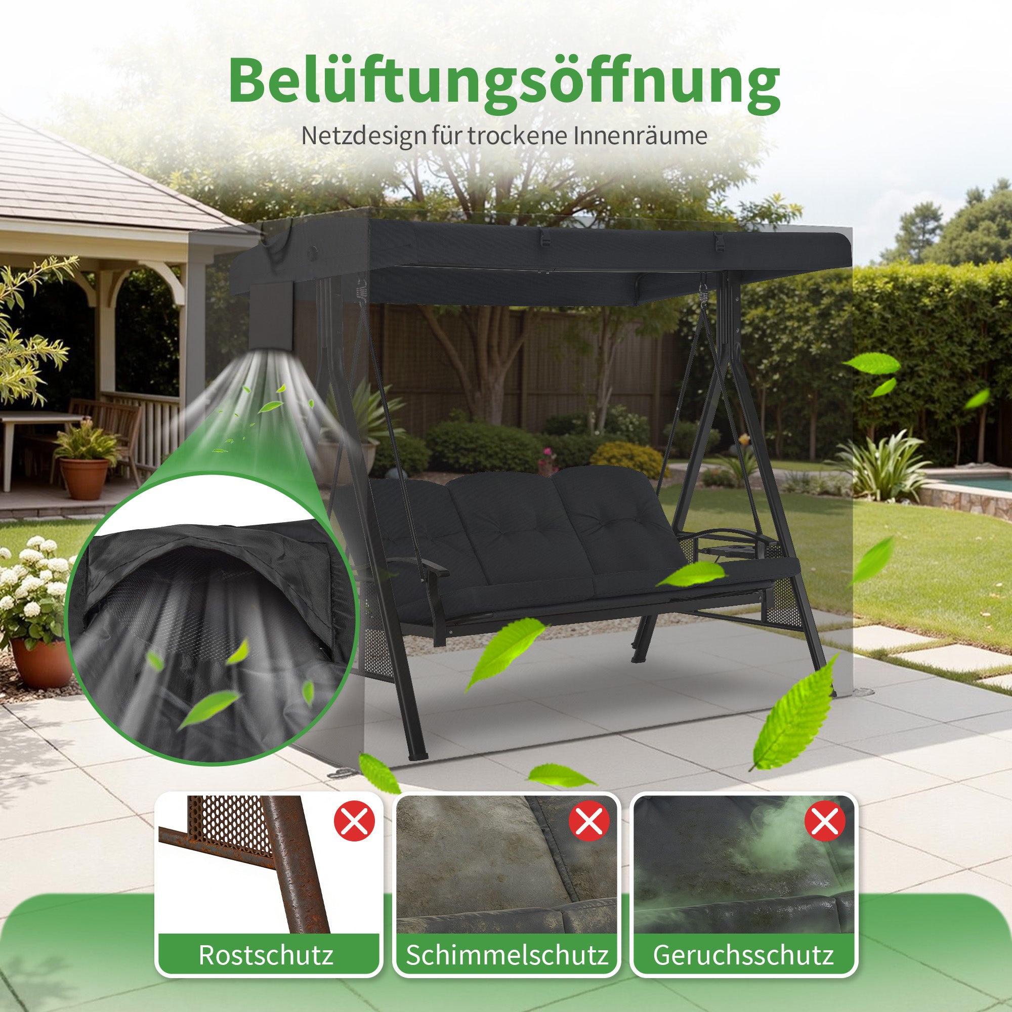 MCombo Telo di copertura per altalena Hollywood, impermeabile e resistente ai raggi UV, per altalene da giardino, resistente agli strappi 4001/4002 (Oxford, Nero)