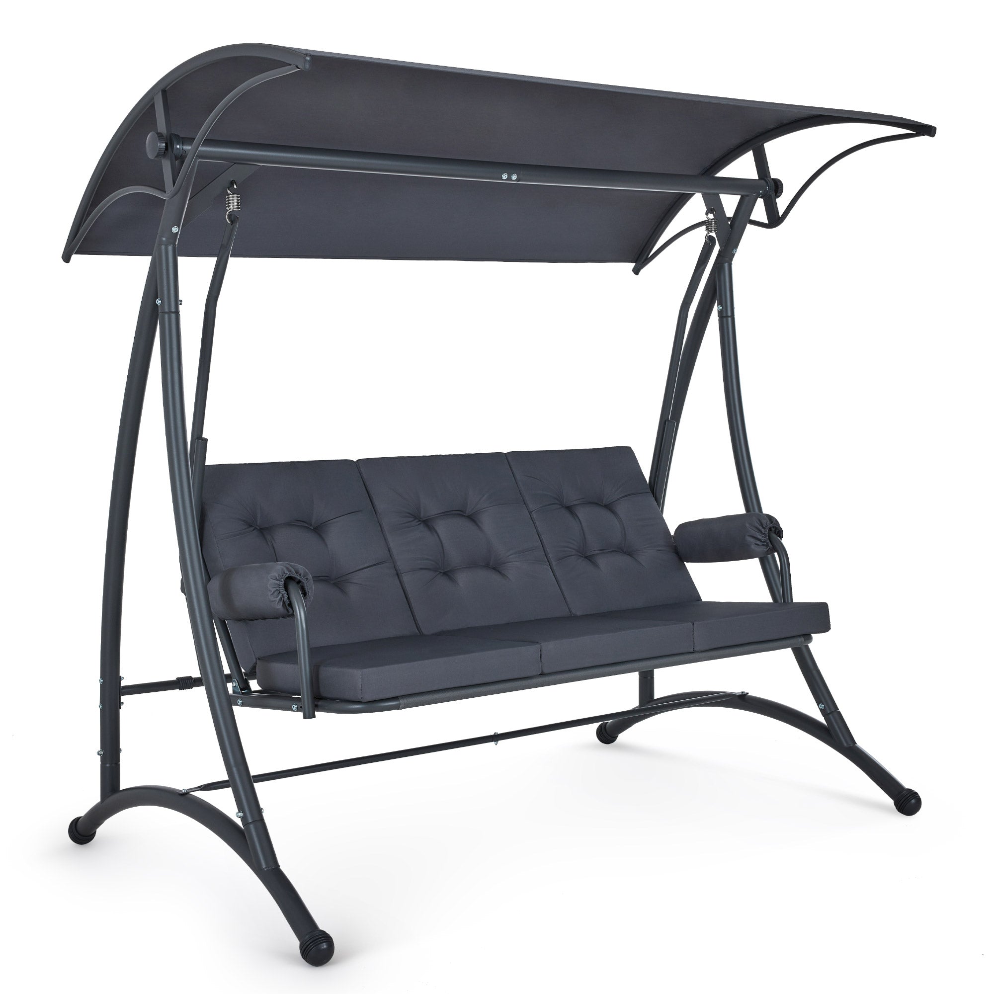 M MCombo 3-zits Hollywoodschommel met ligfunctie, 3 extra dikke zitkussens & stille haken, rustige tuinschommel tot 300 kg belastbaar, 193x119x185 cm, schommelbank voor buiten weerbestendig 4025 (grijs)