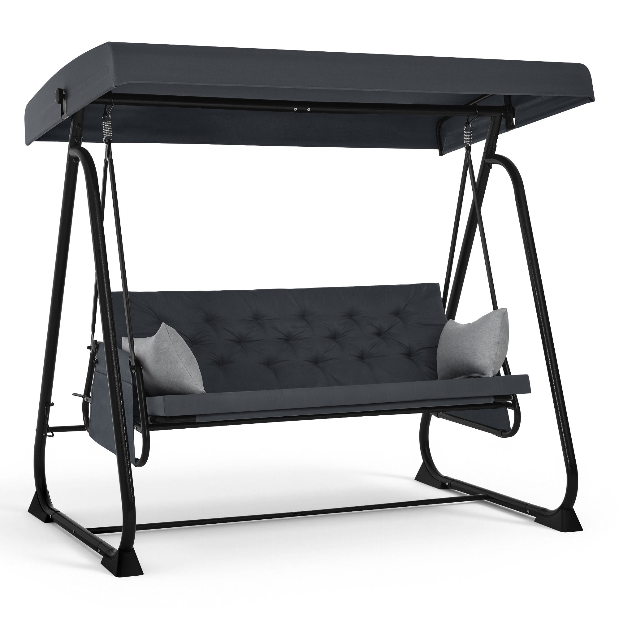 M MCombo 3-zits Hollywoodschommel met ligfunctie, extra dik zitkussen & stille haken, tuinschommel tot 360 kg belastbaar, 210x125x187 cm, schommelbank voor buiten weerbestendig 4071 (Donkergrijs)