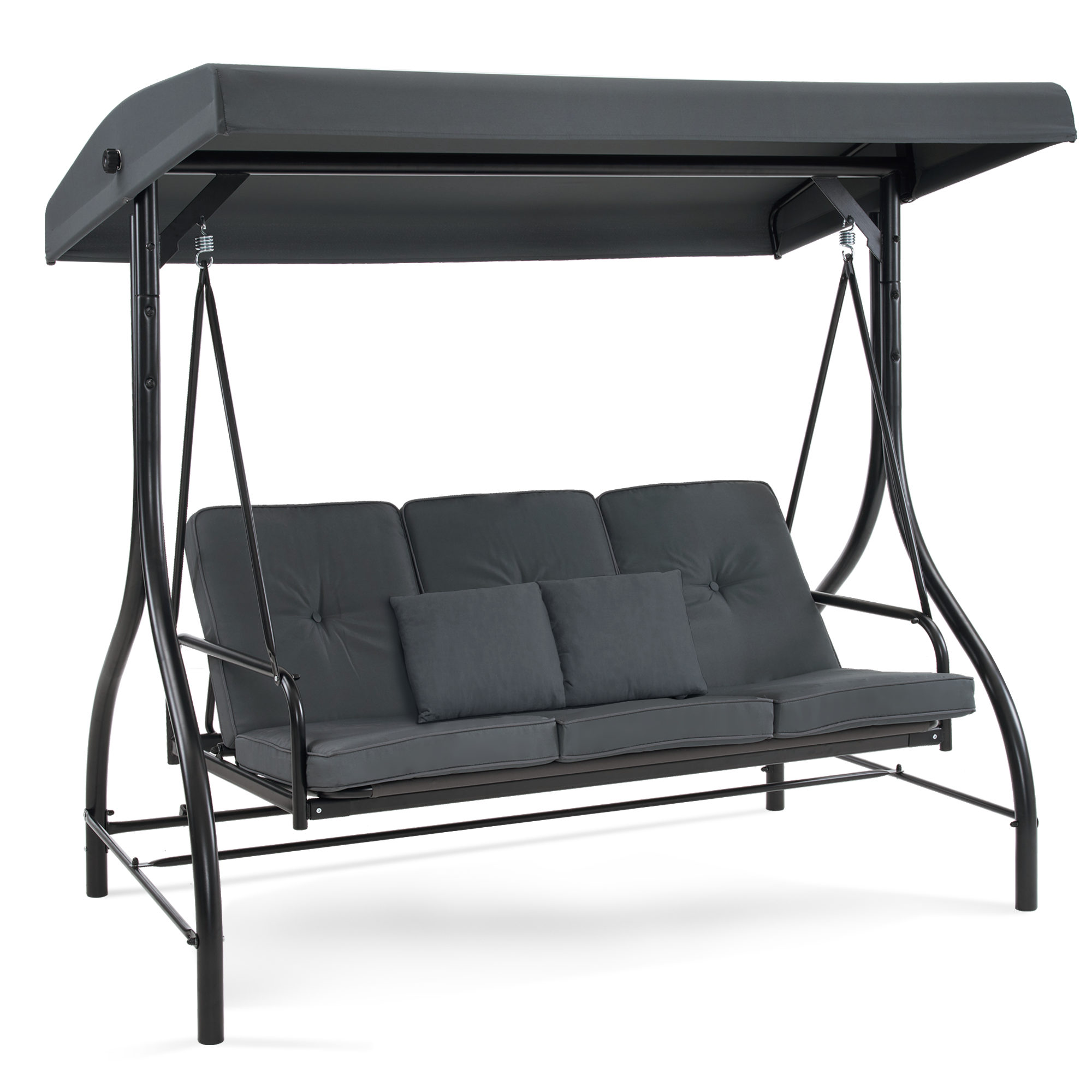 MCombo Dondolo Hollywood con funzione reclinabile, dondolo da giardino a 3 posti, resistente alle intemperie, panca a dondolo da esterno con tettuccio regolabile, 187*118*175 cm, 4088 (Giallo scuro grigio)