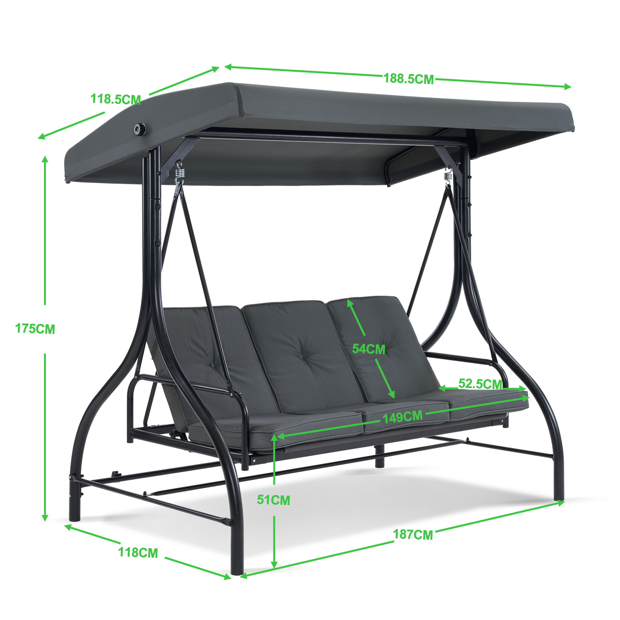 MCombo Dondolo Hollywood con funzione reclinabile, dondolo da giardino a 3 posti, resistente alle intemperie, panca a dondolo da esterno con tettuccio regolabile, 187*118*175 cm, 4088 (Giallo scuro grigio)